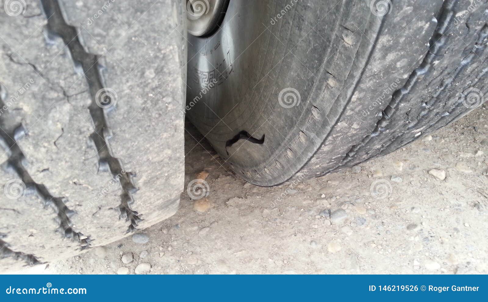 a blown sidewall on a truck tire