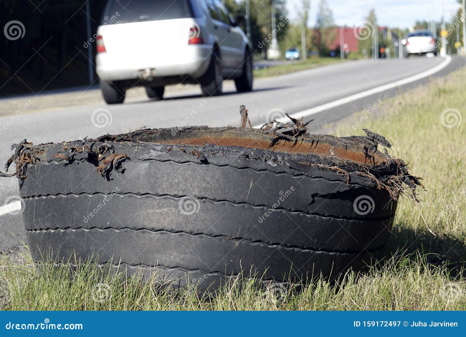 Blown tire of semi truck stock image. Image of blowout 159172497