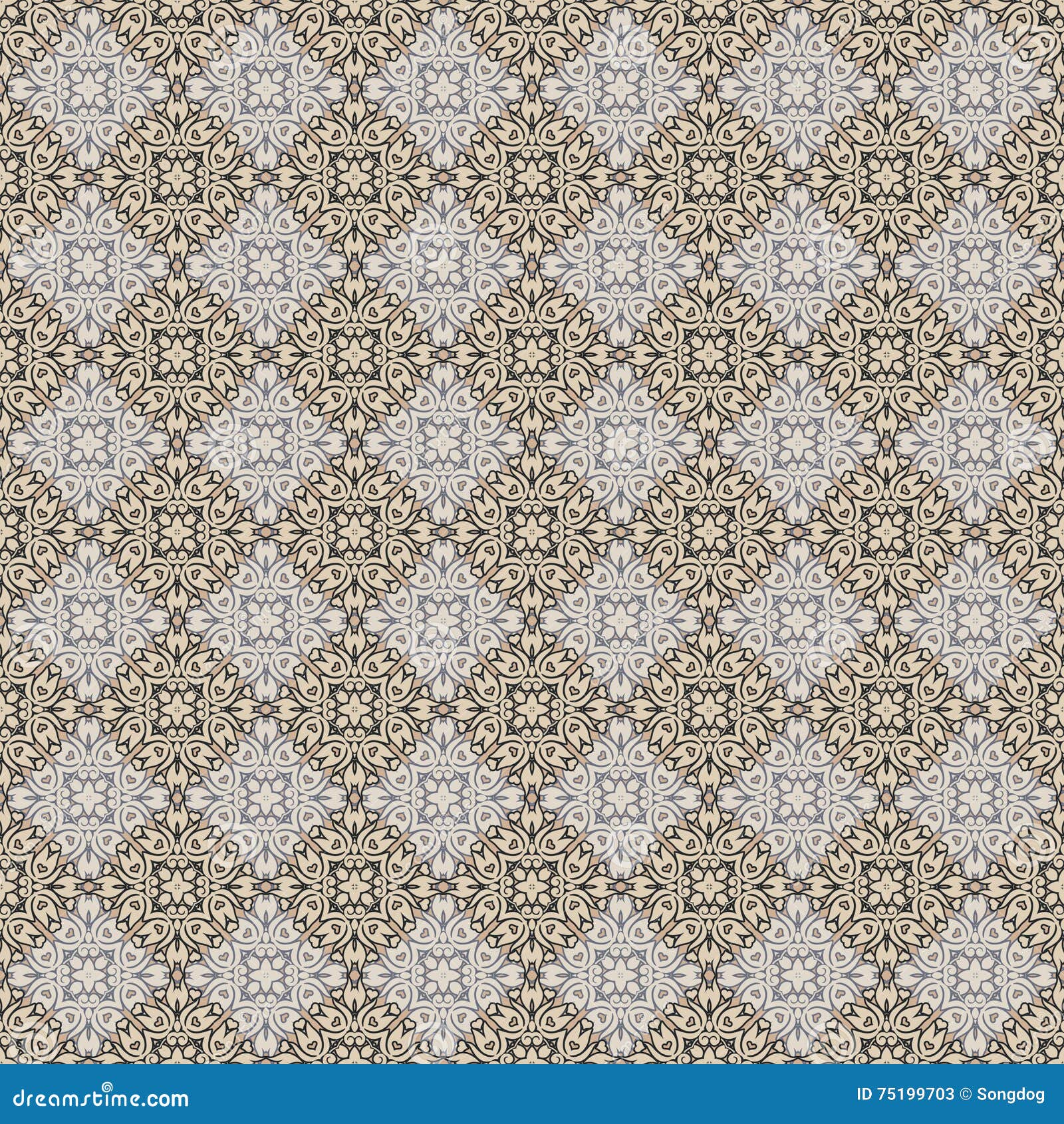 Blu Senza Cuciture, Tan, & Grey Damask Wallpaper Pattern Illustrazione