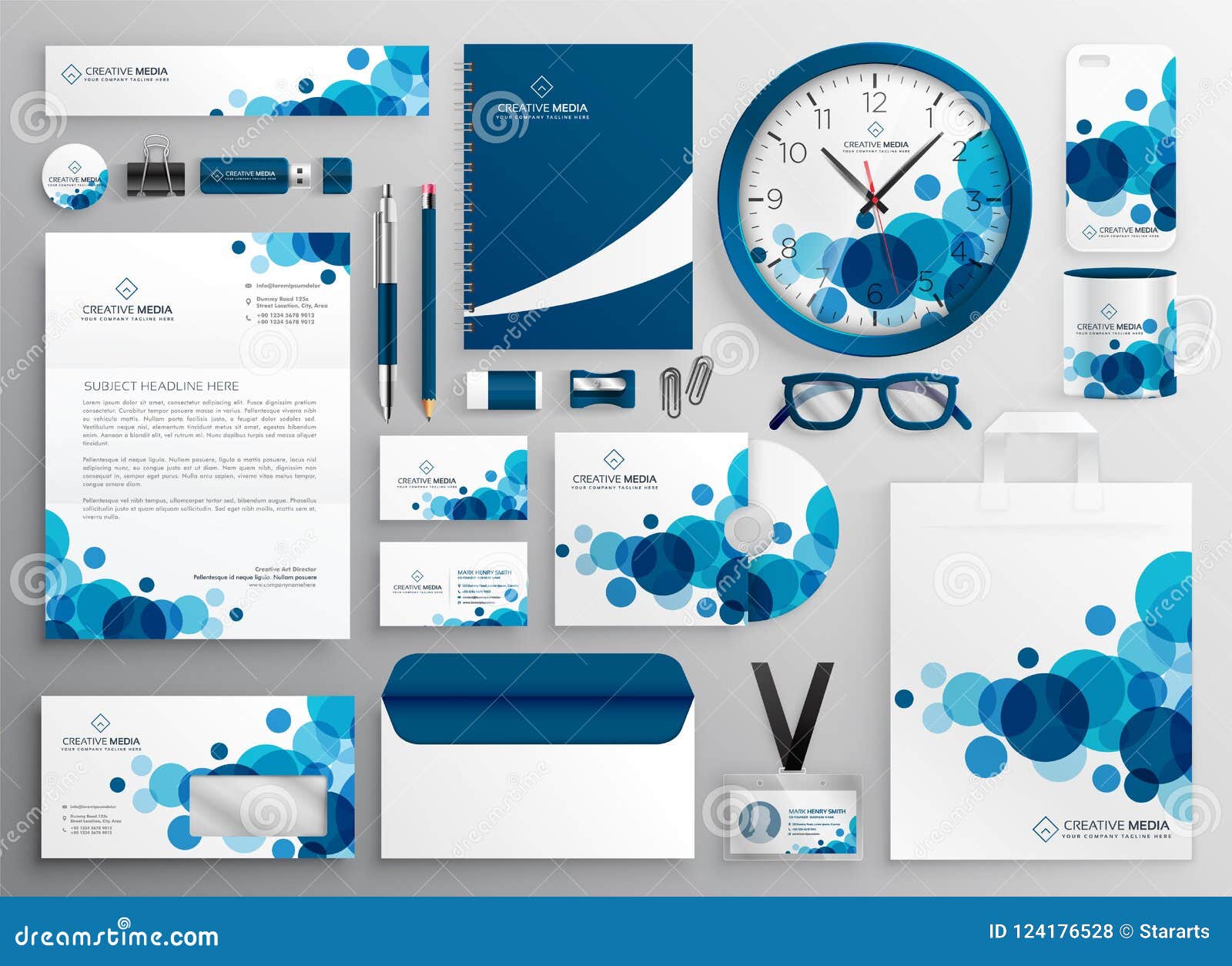 blue abstract business stationery set