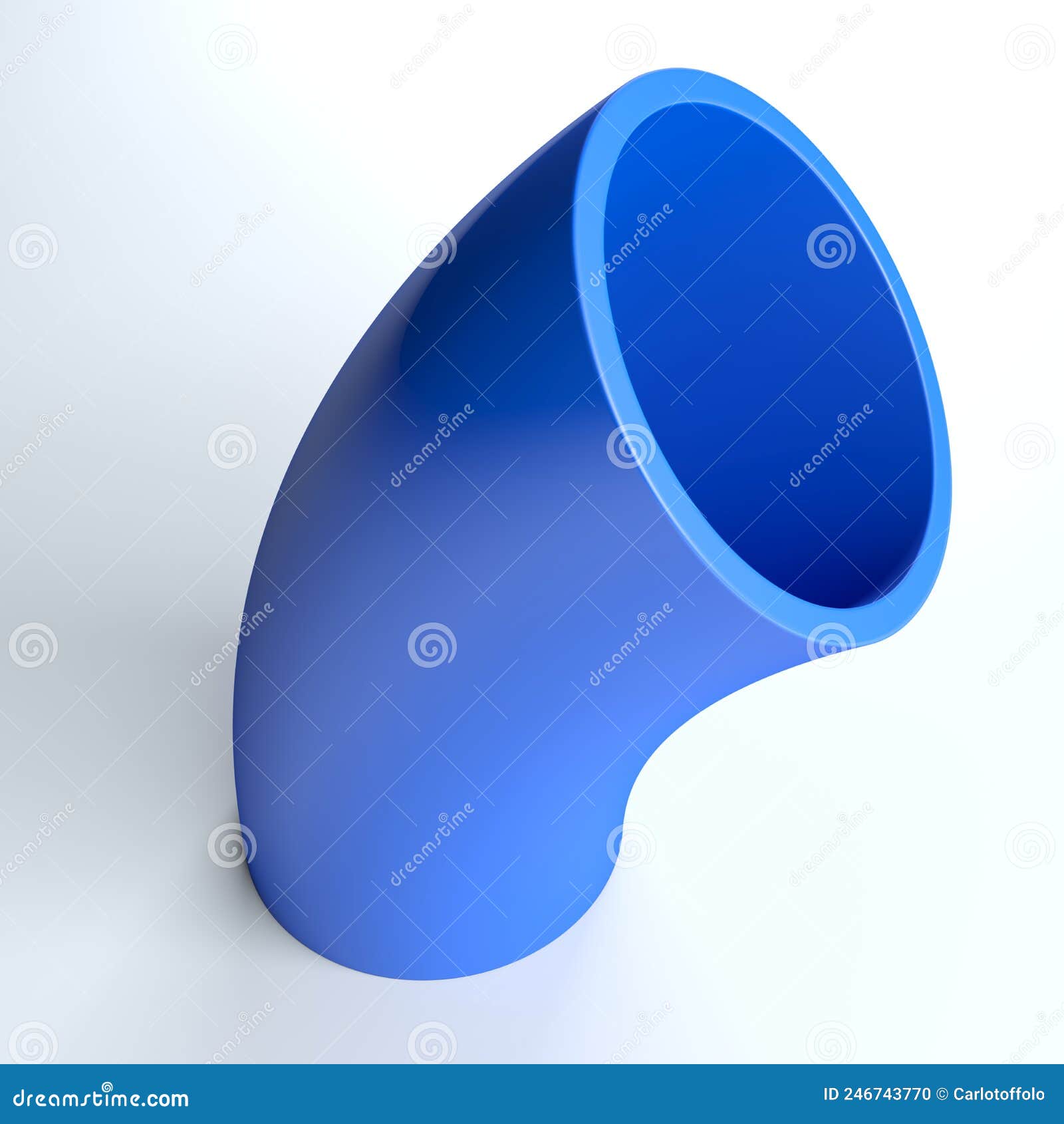 Blue Abstract Curved Tube on White Surface 3D Rendering Illustration