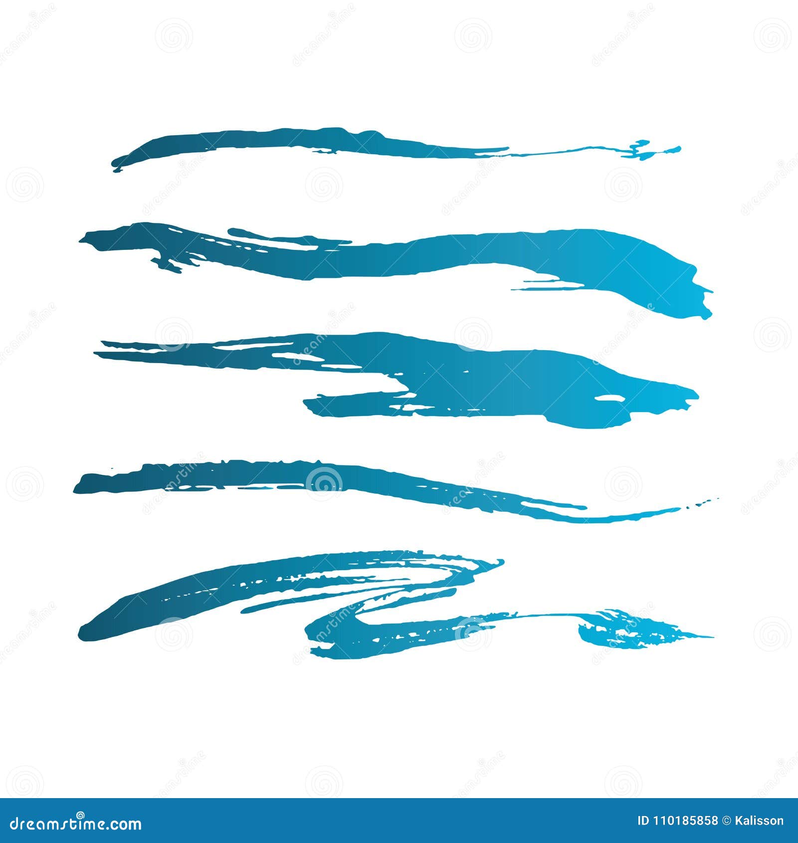 Blue abstract grunge curly brushes. Spring sea vector collection.