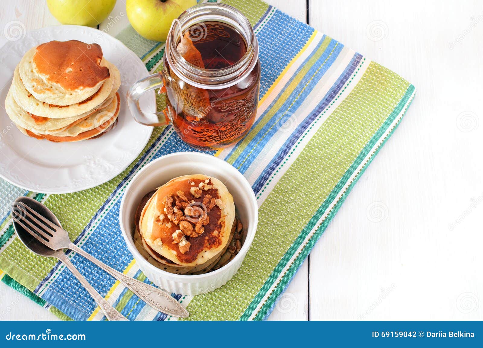 Blue Agave Walnut Pancakes stock photo. Image of caramel 69159042