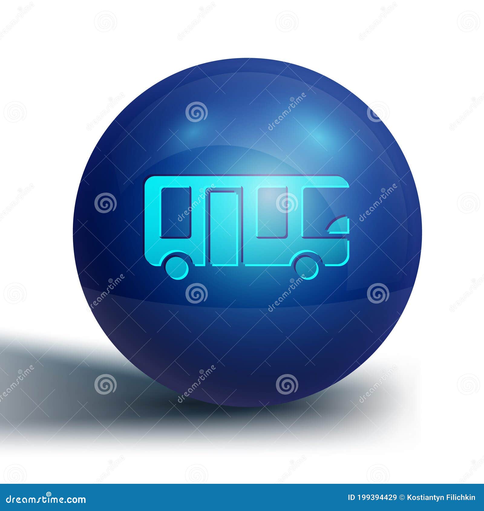 Blue Airport Bus Icon Isolated on White Background. Blue Circle Button