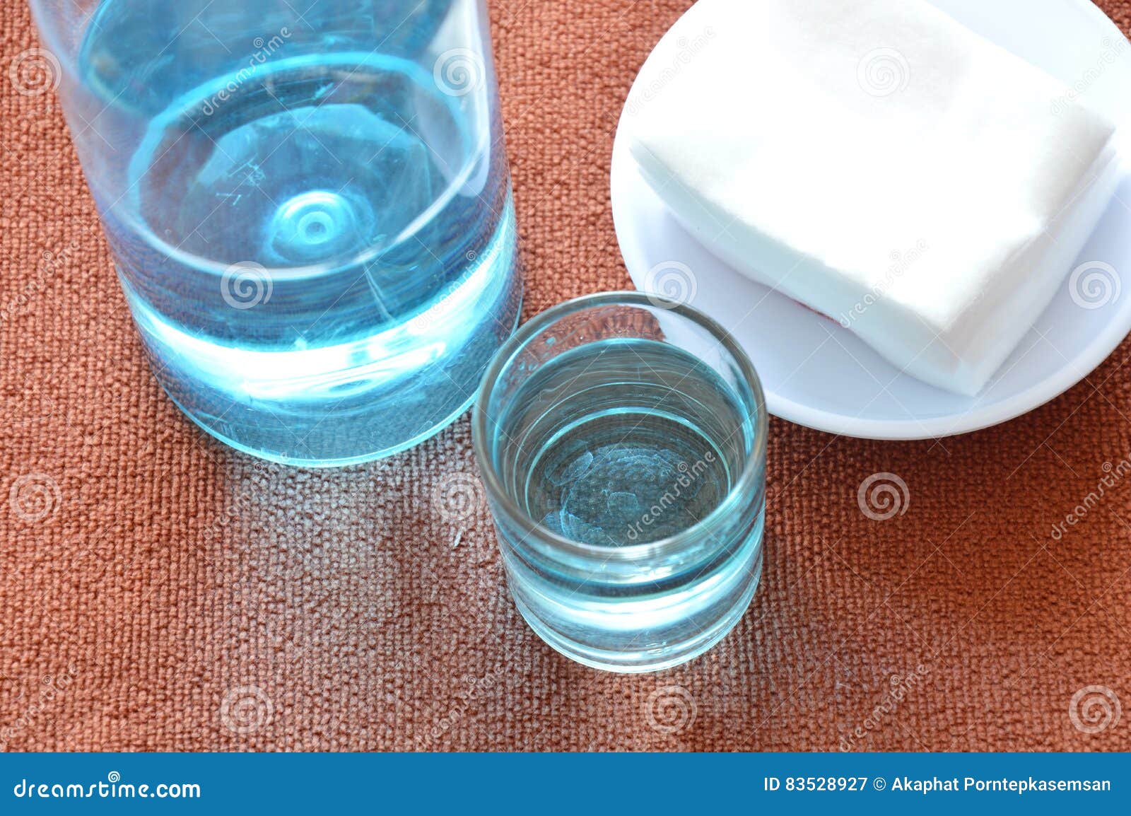 Blue Alcohol for Wash Wound in Glass and Clean White Cotton Stock Image