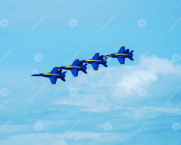 Blue Angels in formation. editorial stock image. Image of quonset