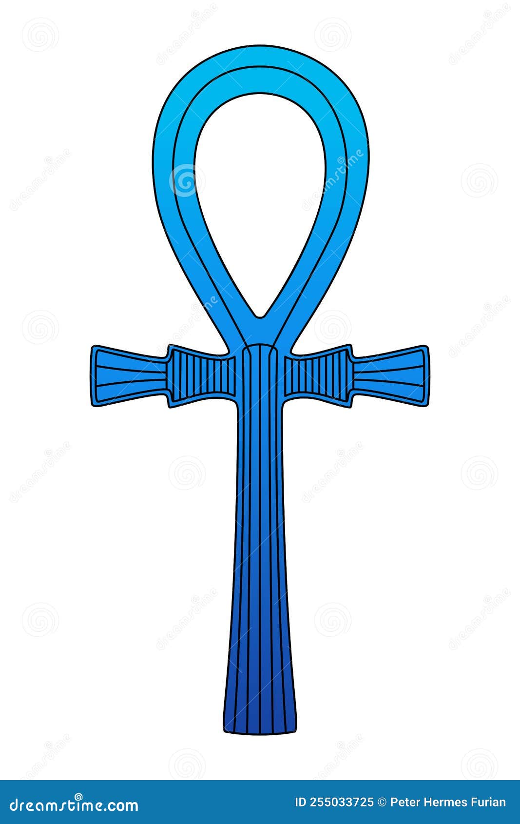 Blue Ankh Sign, Cross with Handle, Ancient Egyptian Hieroglyphic Symbol Stock Vector