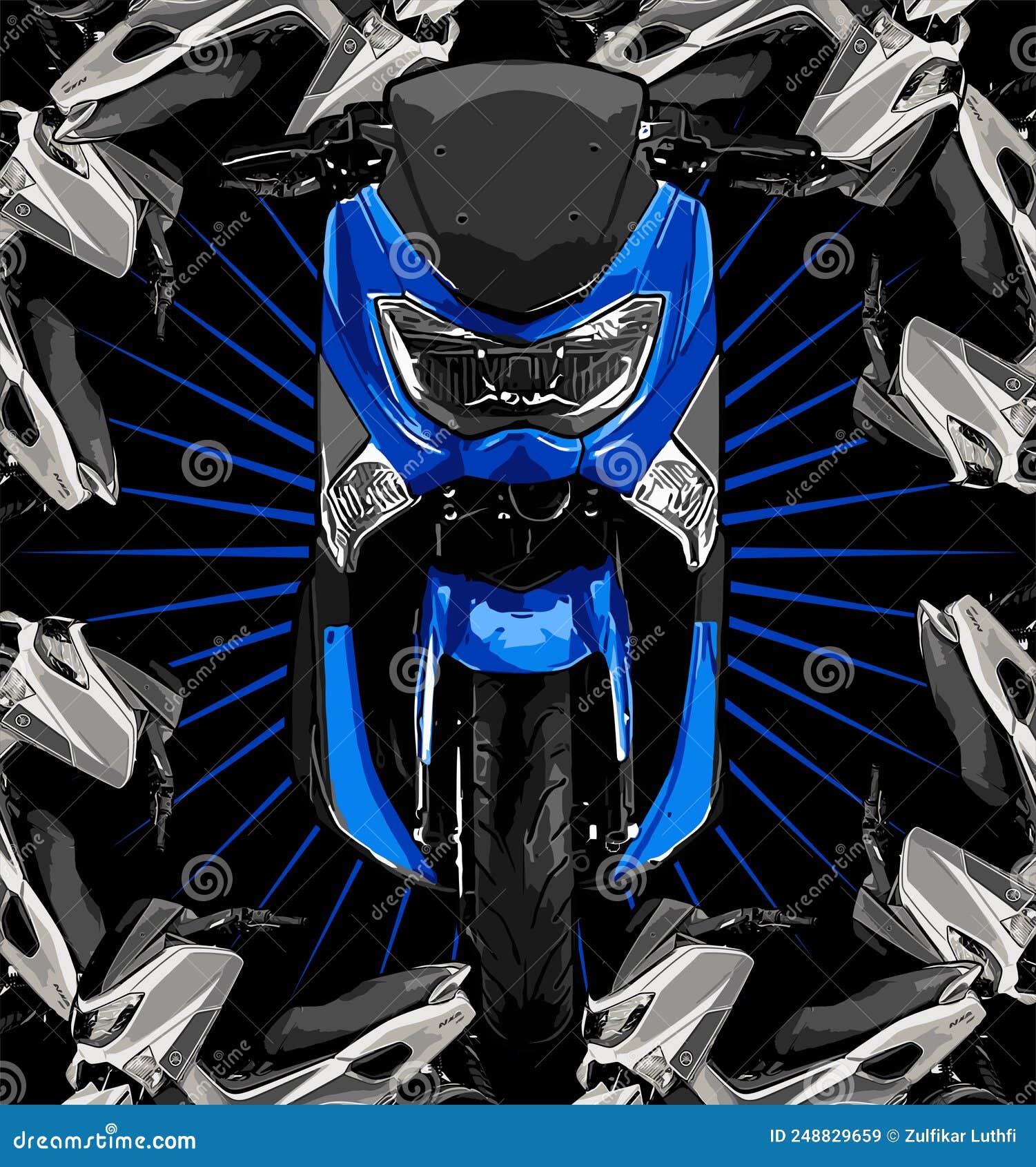 Blue Automatic Scooter Front View Stock Vector - Illustration of