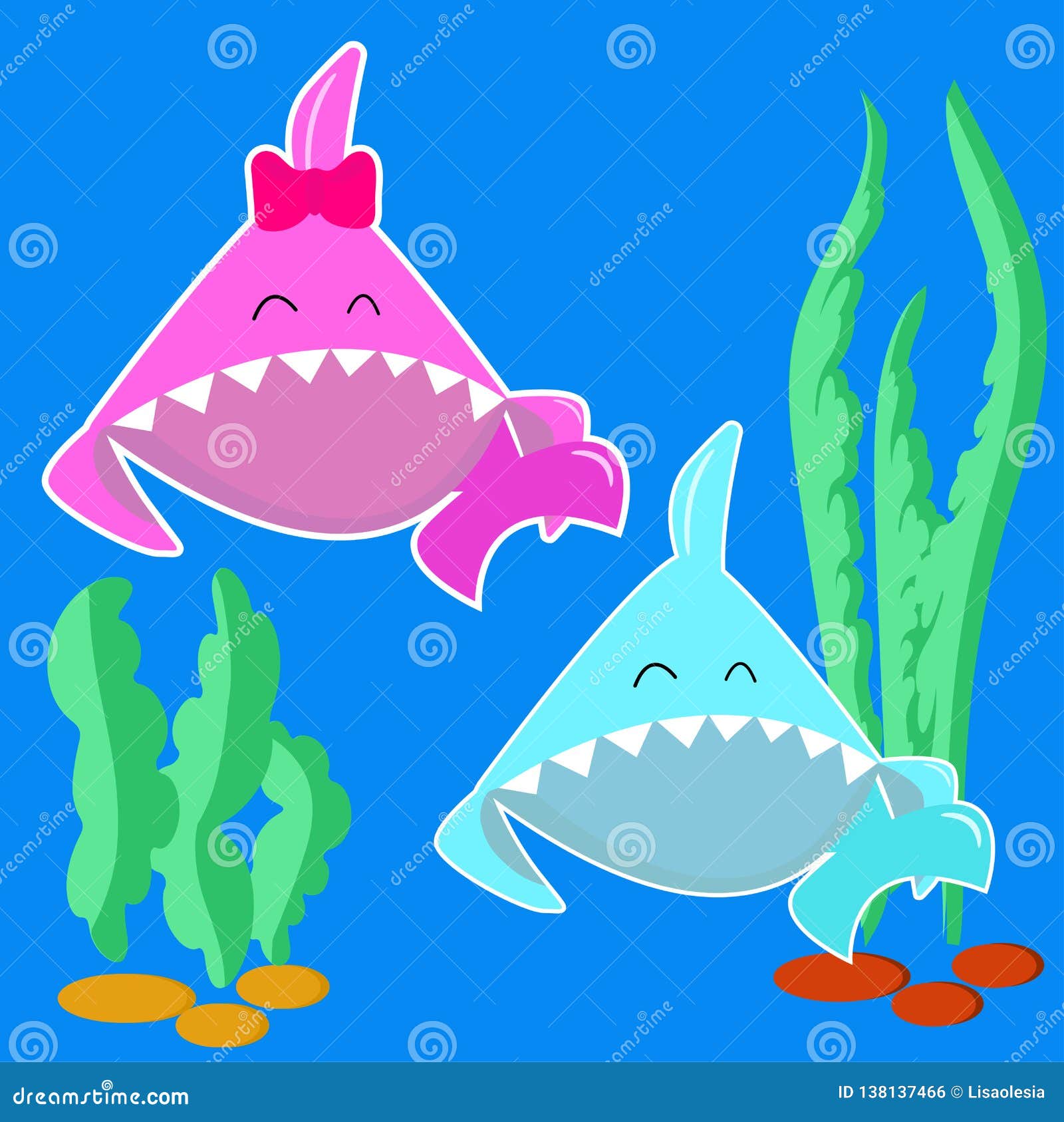 Blue Baby Shark Boy and Pink Baby Shark Girl. Cartoon Fish Character  Isolated on Light Background. Stiker for Kid Party in Marine Stock Vector -  Illustration of cartoon, birthday: 138137466
