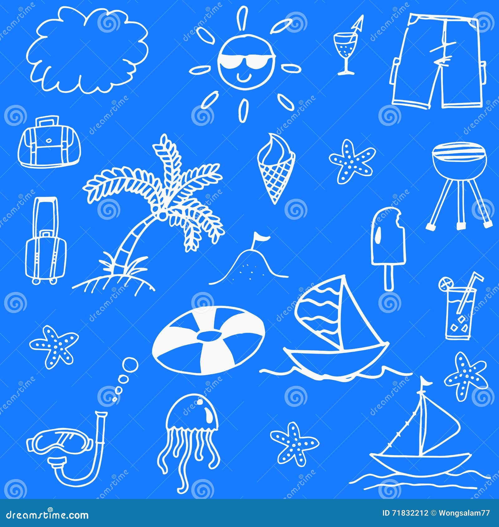 Blue Backgrounds Beach Doodle Stock Vector Illustration of child
