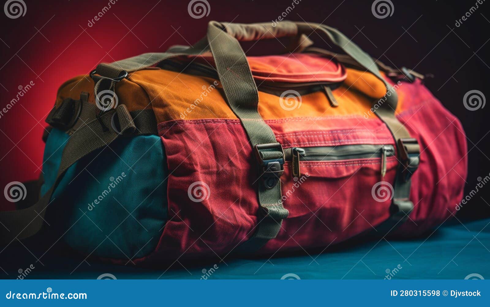 Blue Backpack Carrying Adventure Equipment for Mountain Hiking
