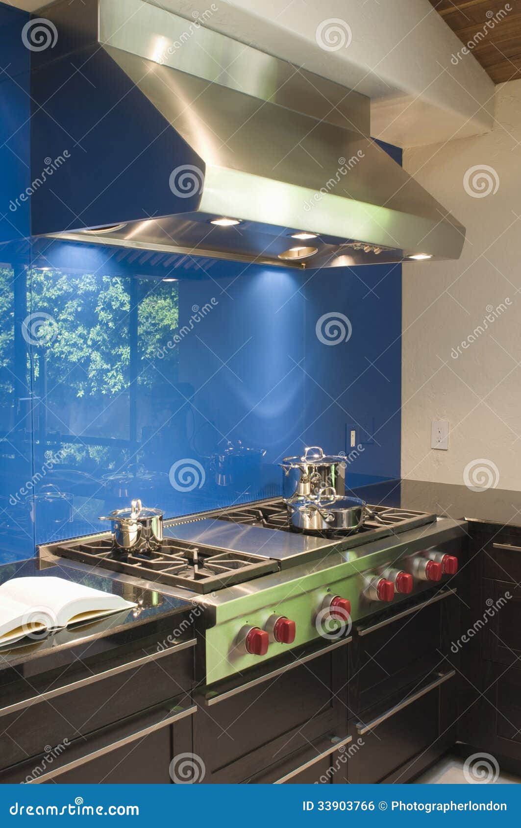 Blue Backsplash and Stainless Steel Vent Hood Stock Photo Image of showcase, hood 33903766
