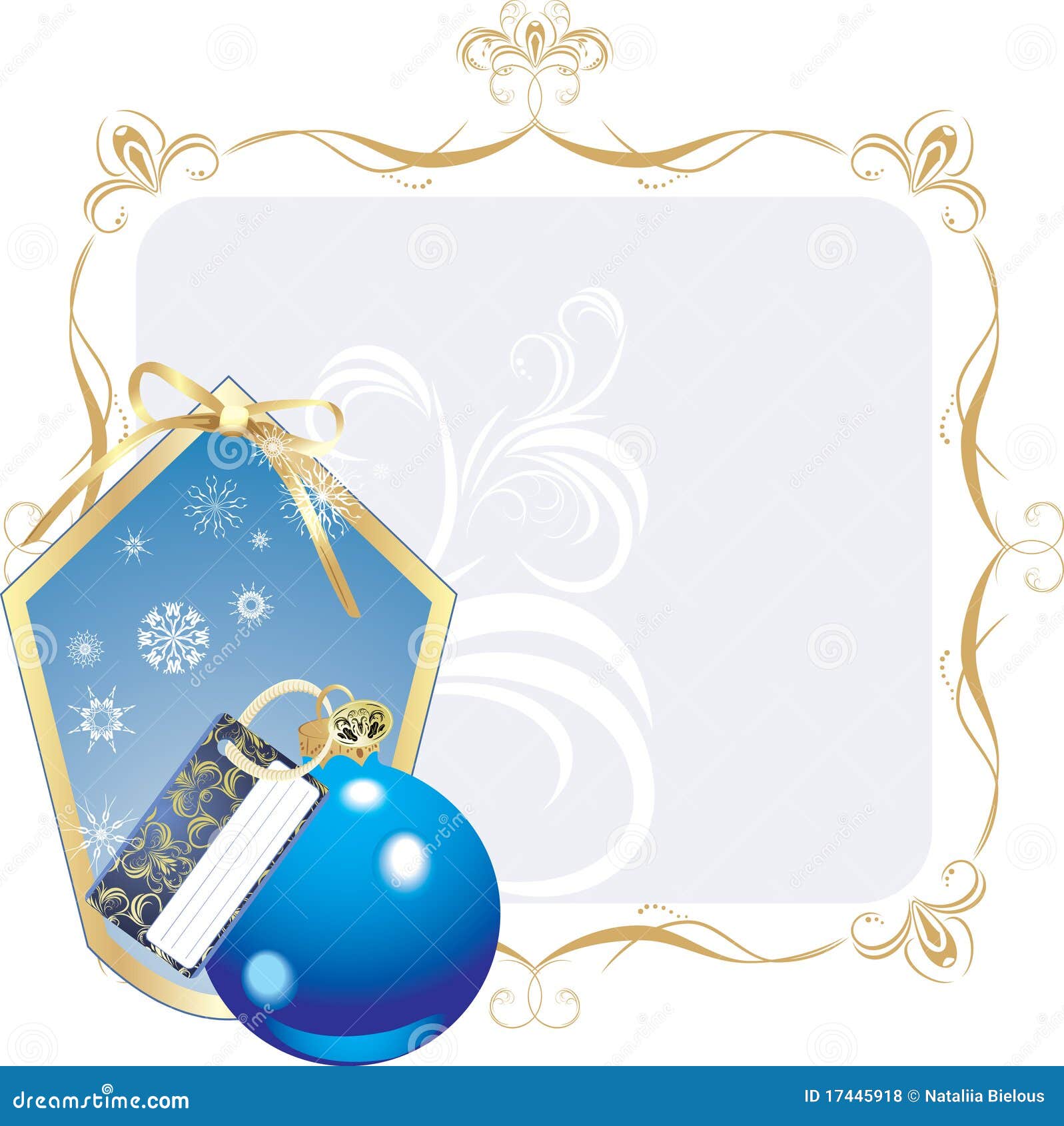 Blue Ball and Snowflakes in the Decorative Frame Stock Vector ...