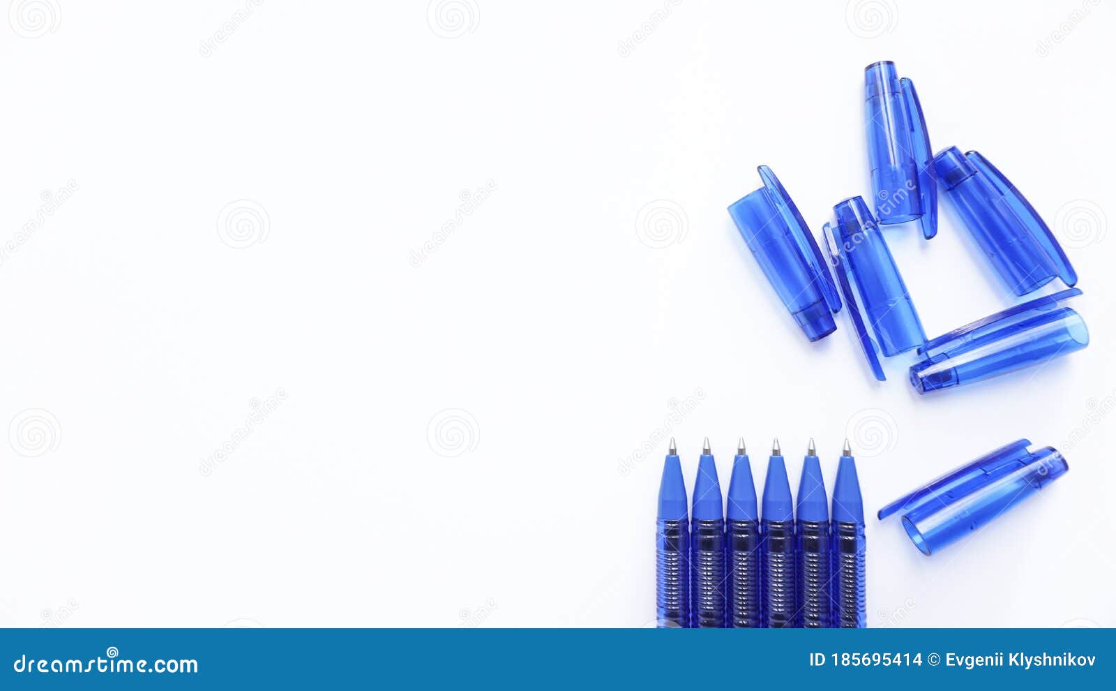 Blue Ballpoint Pens on a White Background Photo Stock Photo Image of