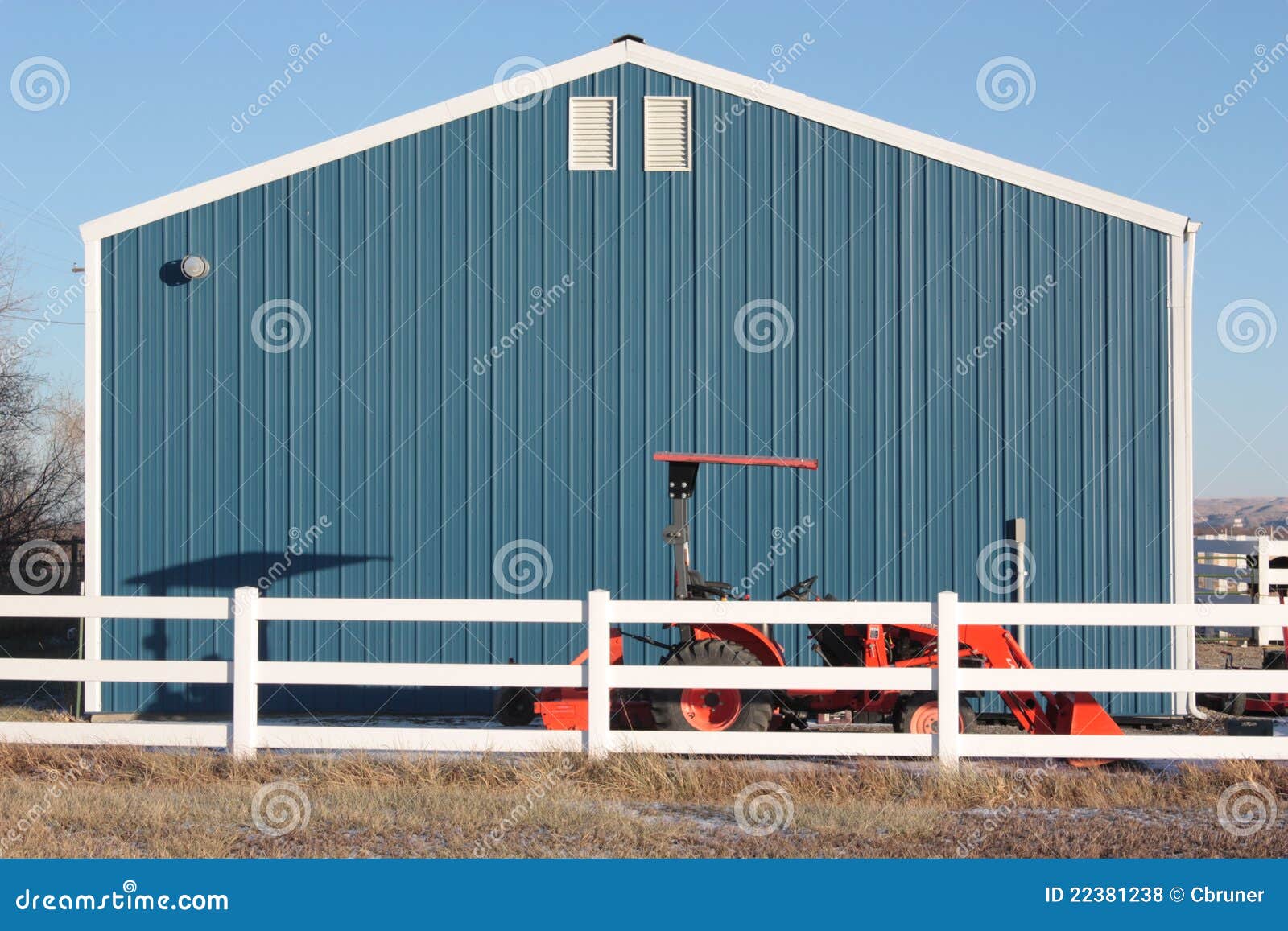 Blue Barn Red Tractor Stock Photo Image Of Agriculture 22381238