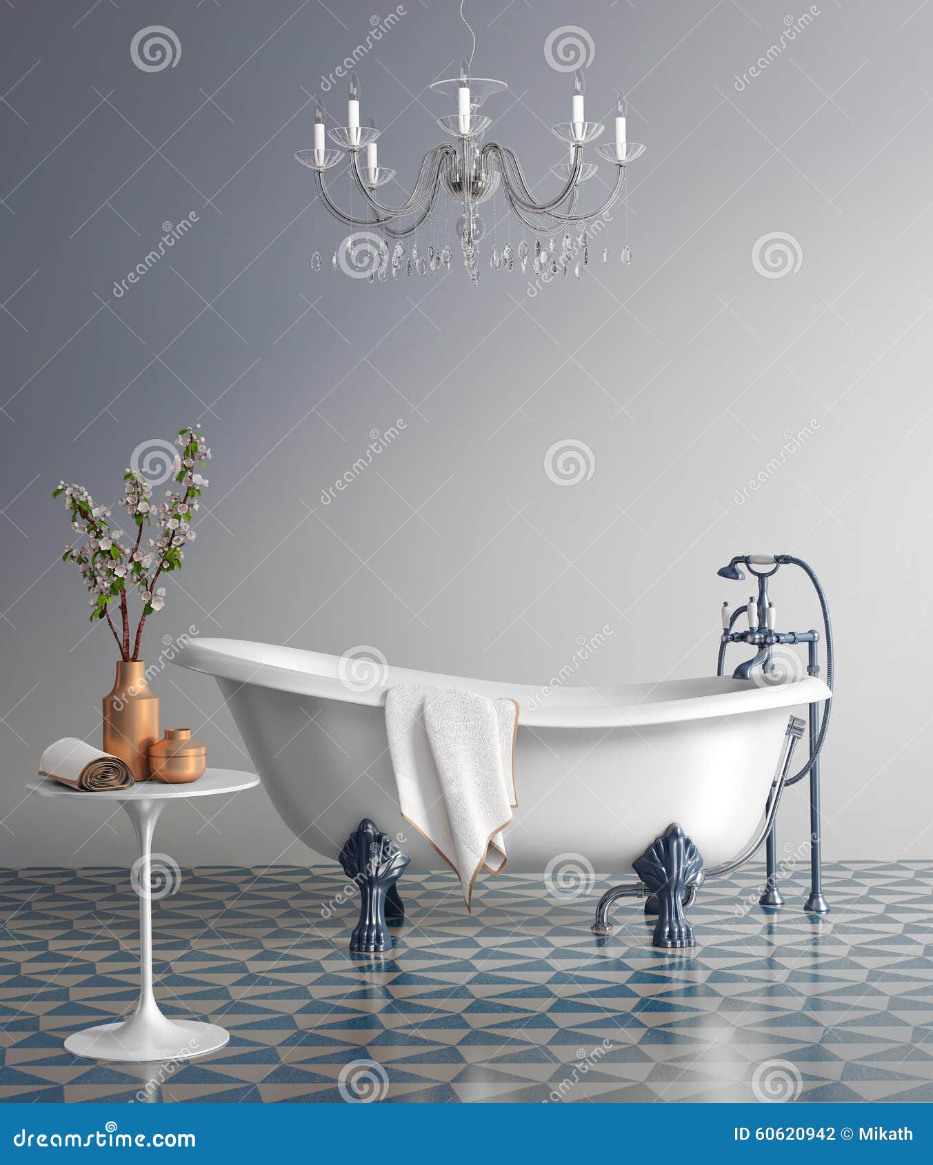 Blue Bathroom with Vintage Bathtub Stock Illustration Illustration of