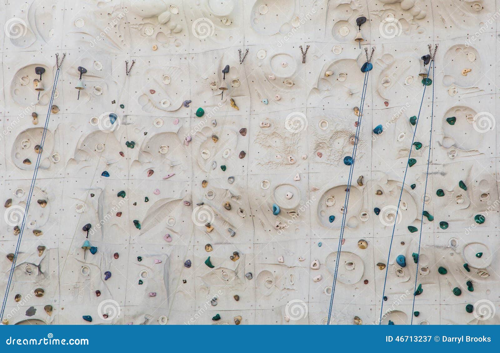 Blue Bells Ropes and Handholds on Climbing Wall Stock Image Image of