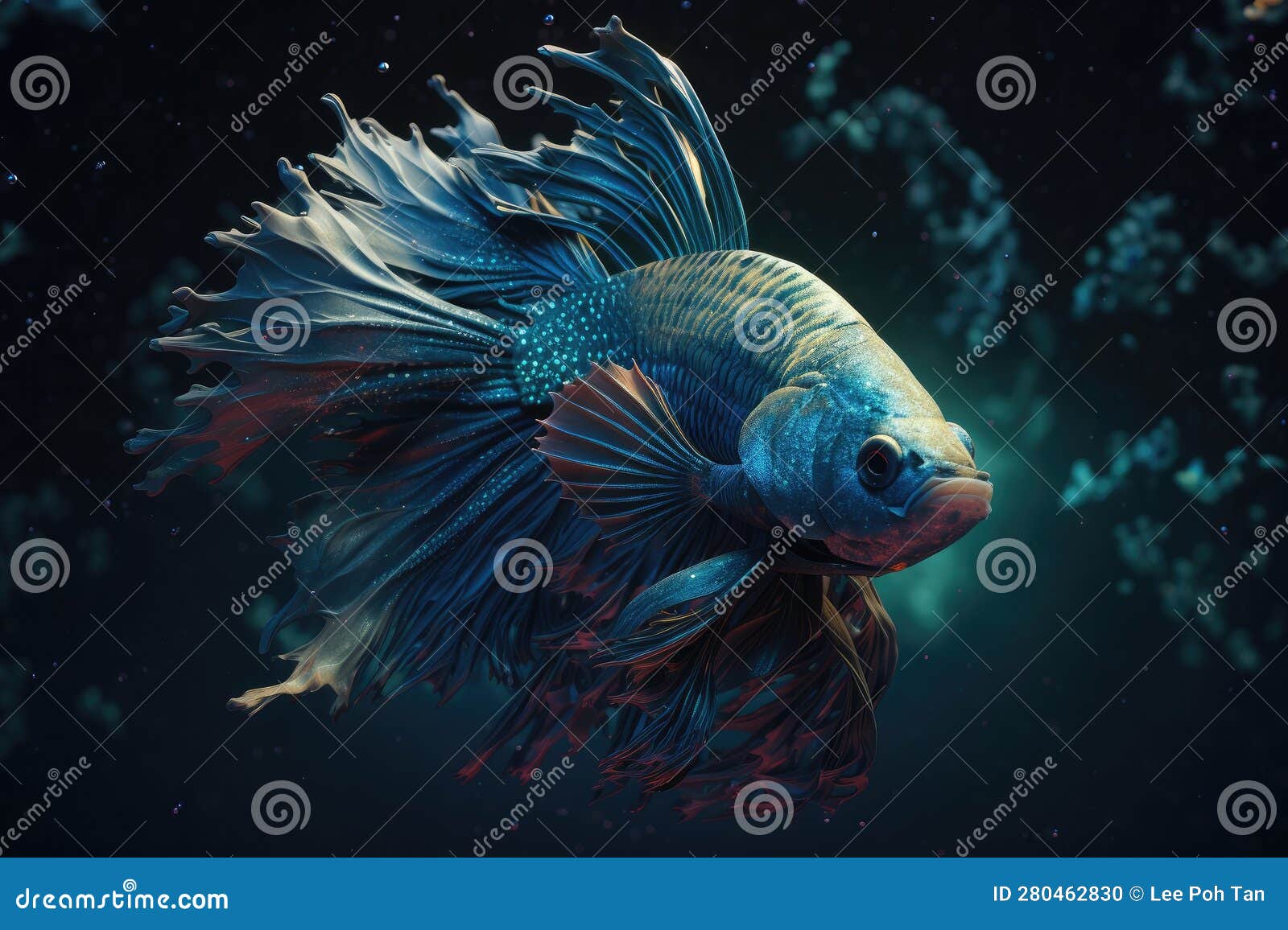 Blue Betta Fish in the Dark Environment Water Stock Illustration -  Illustration of ocean, betta: 280462830