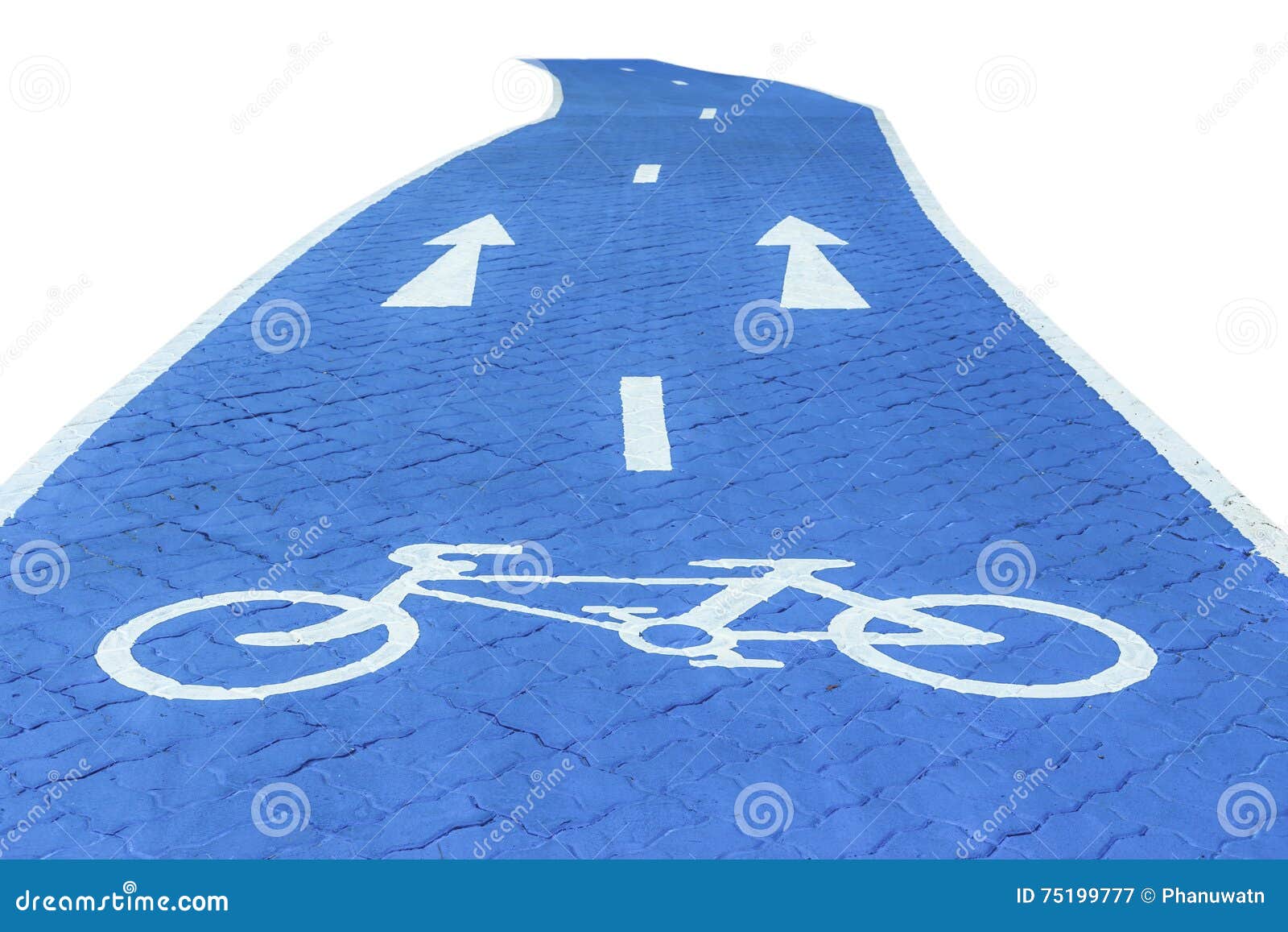Blue Bicycle Lane with Sign Isolated on White Background Stock Image