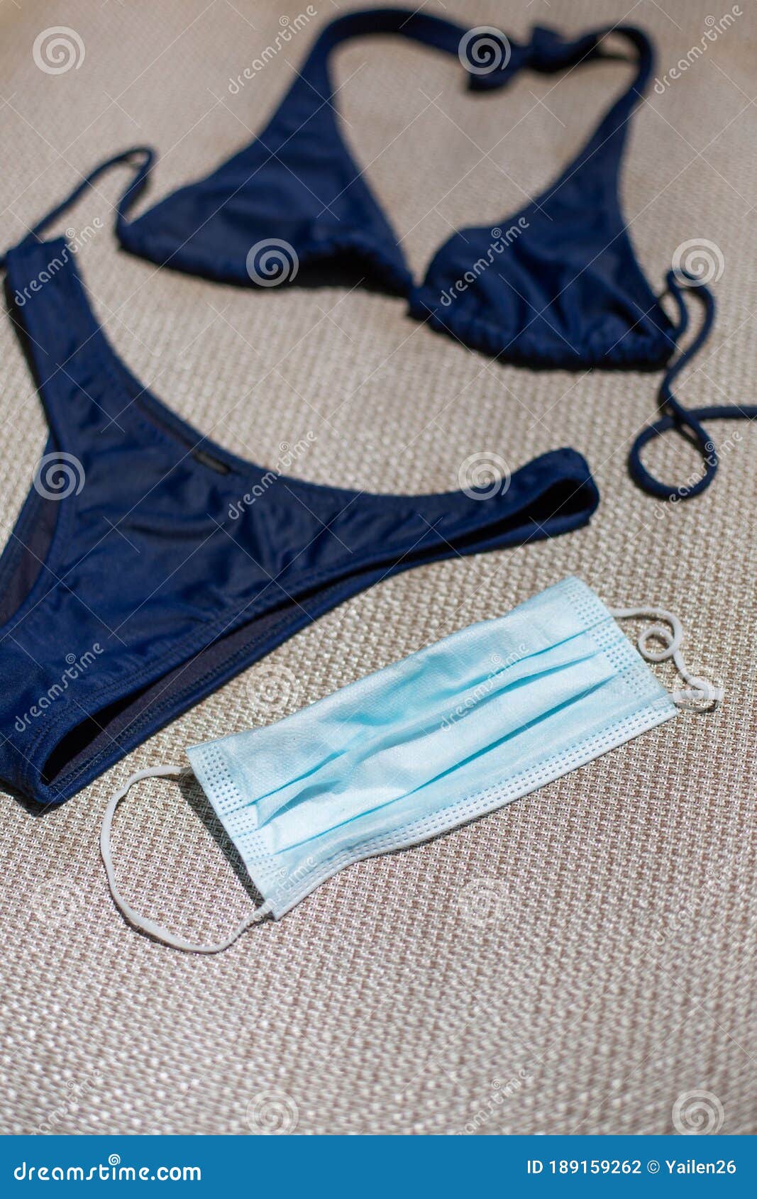 Blue Bikini and Face Mask Combination Beach or Pool Wear during Corona ...
