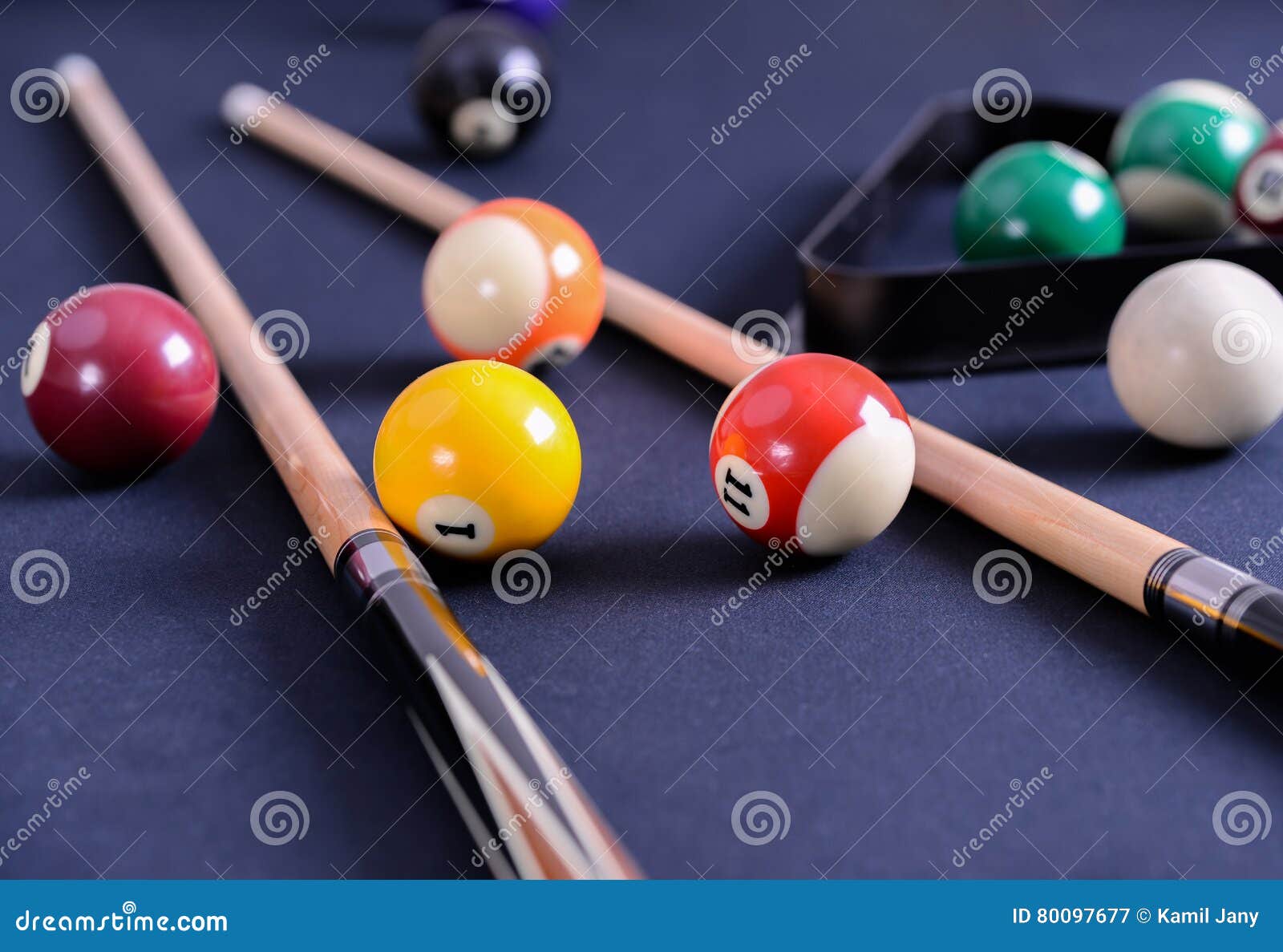 Blue Billiard Table with Balls and Cue. Stock Image Image of classic, table 80097677