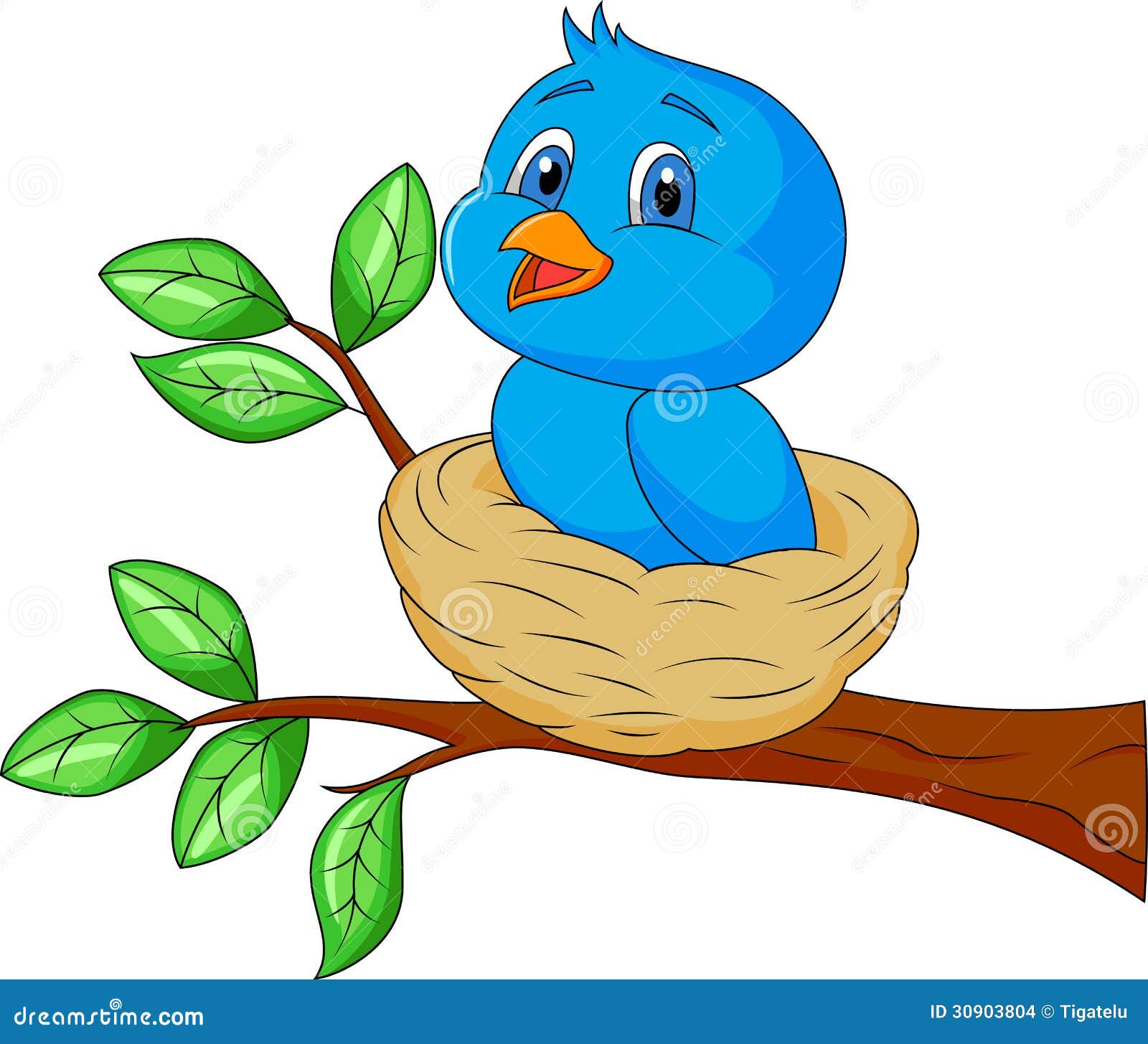 blue bird cartoon in the nest