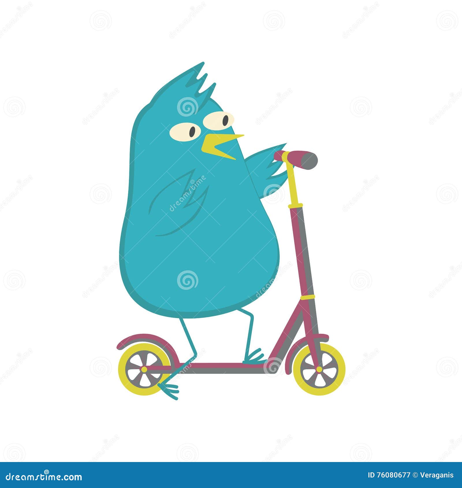 Blue Bird Ride Push Scooter. Stock Vector Illustration of icon