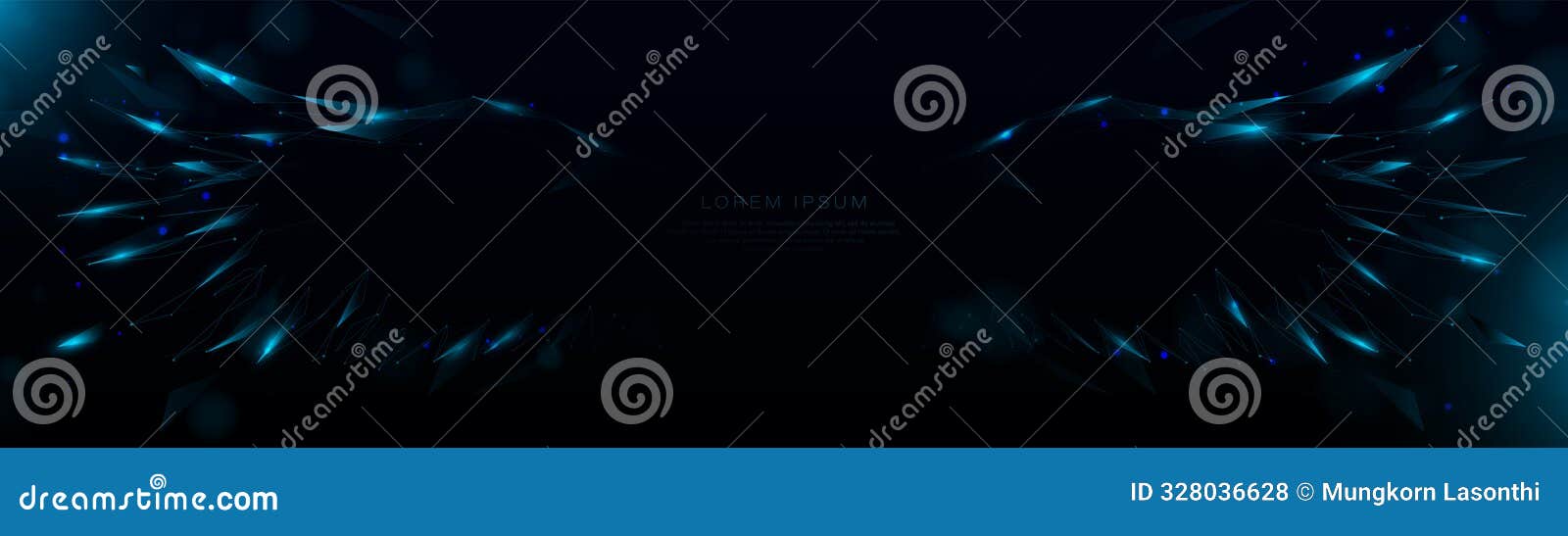 blue bird spread wings outline from low polygon, glowing wireframe, linear, line and mesh  