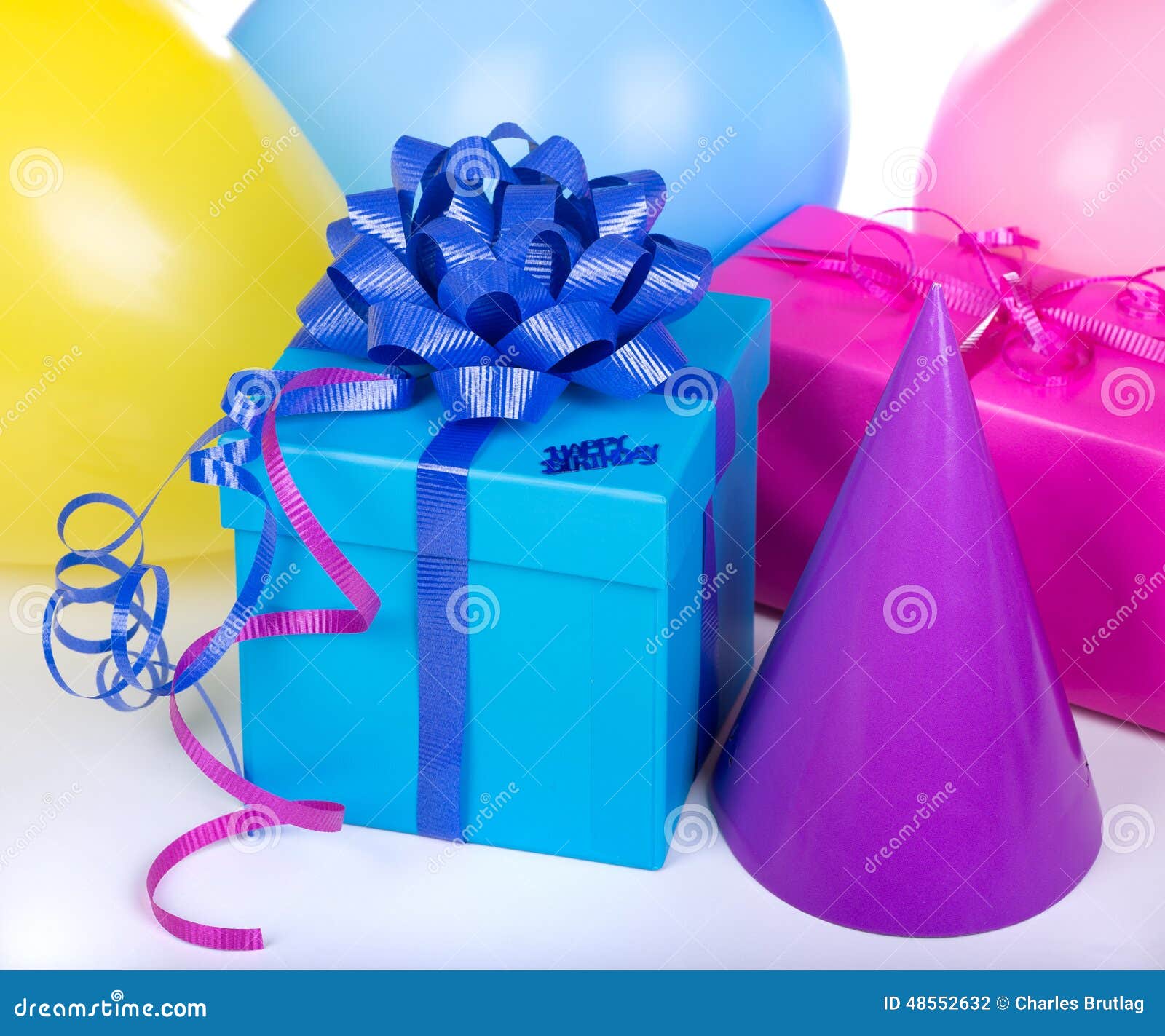 Blue Birthday Box stock photo. Image of occasion, ribbon 48552632