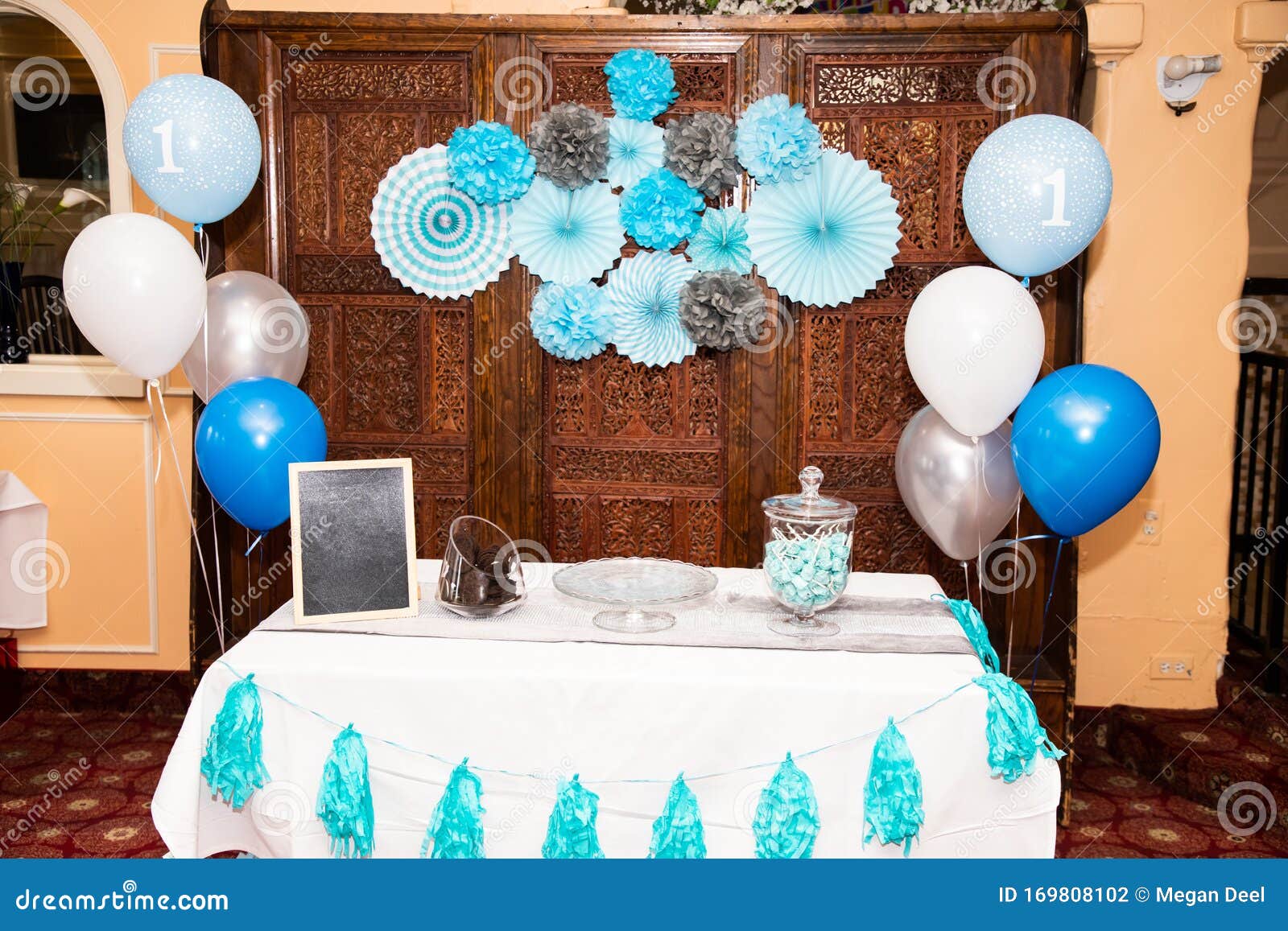 Blue Birthday Table Decoration Stock Photo Image Of Birthday