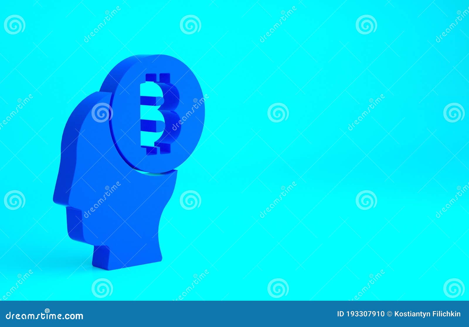 Blue Bitcoin Think Icon Isolated On Blue Background Cryptocurrency Head Blockchain Technology Digital Money Market Stock Illustration Illustration Of Color Idea