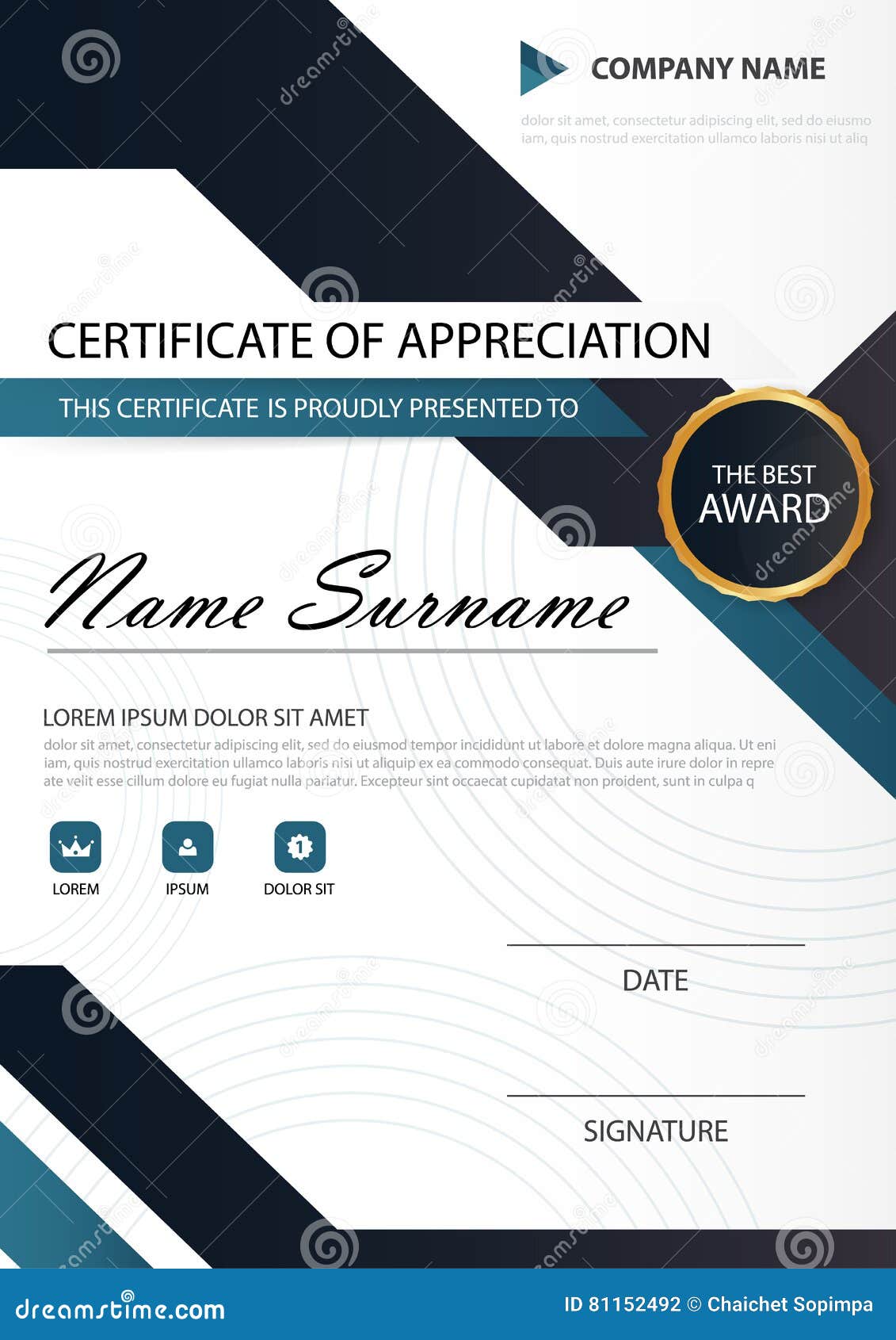 Blue Black Elegance Vertical Certificate with Vector Illustration
