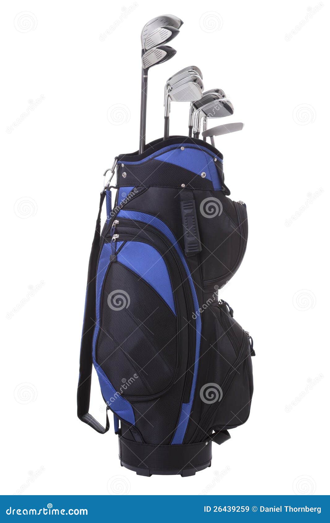 Blue Black Golf Bag and Clubs Isolated on White Stock Image Image of