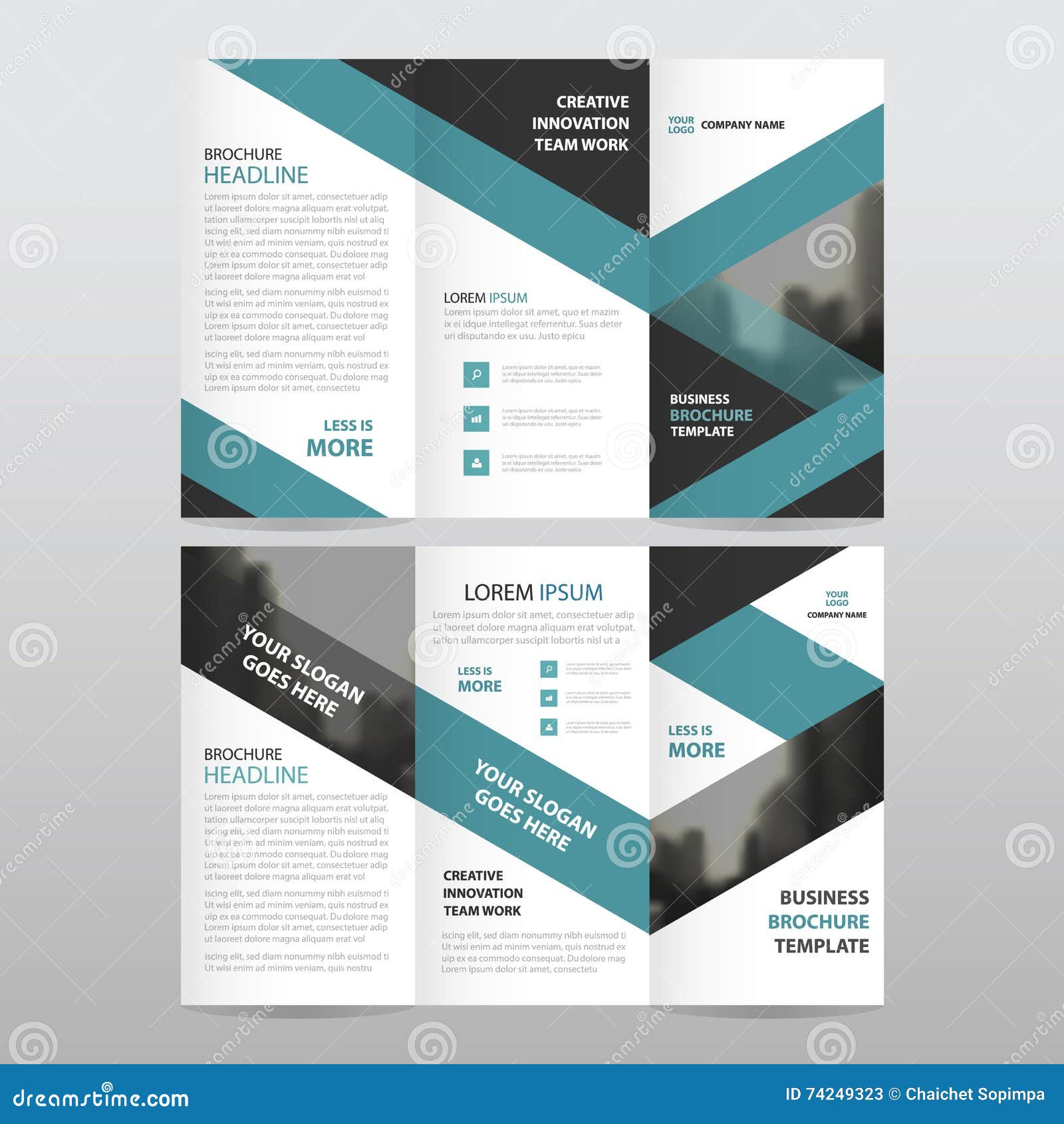 blue black triangle business trifold leaflet brochure flyer report template  minimal flat  set, abstract three fold