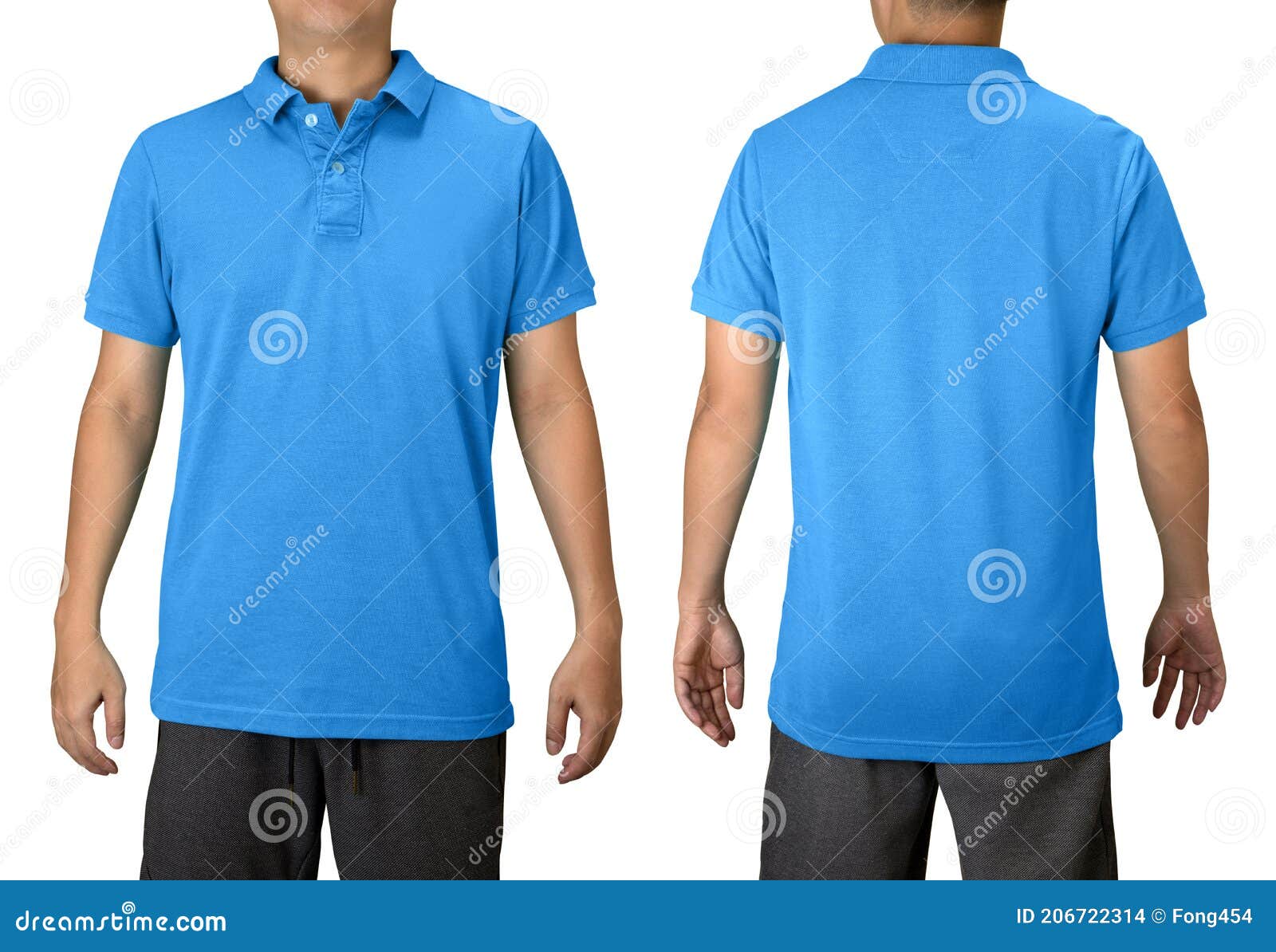 Blue Blank Polo T Shirt on a Young Man on White Background. Front and ...