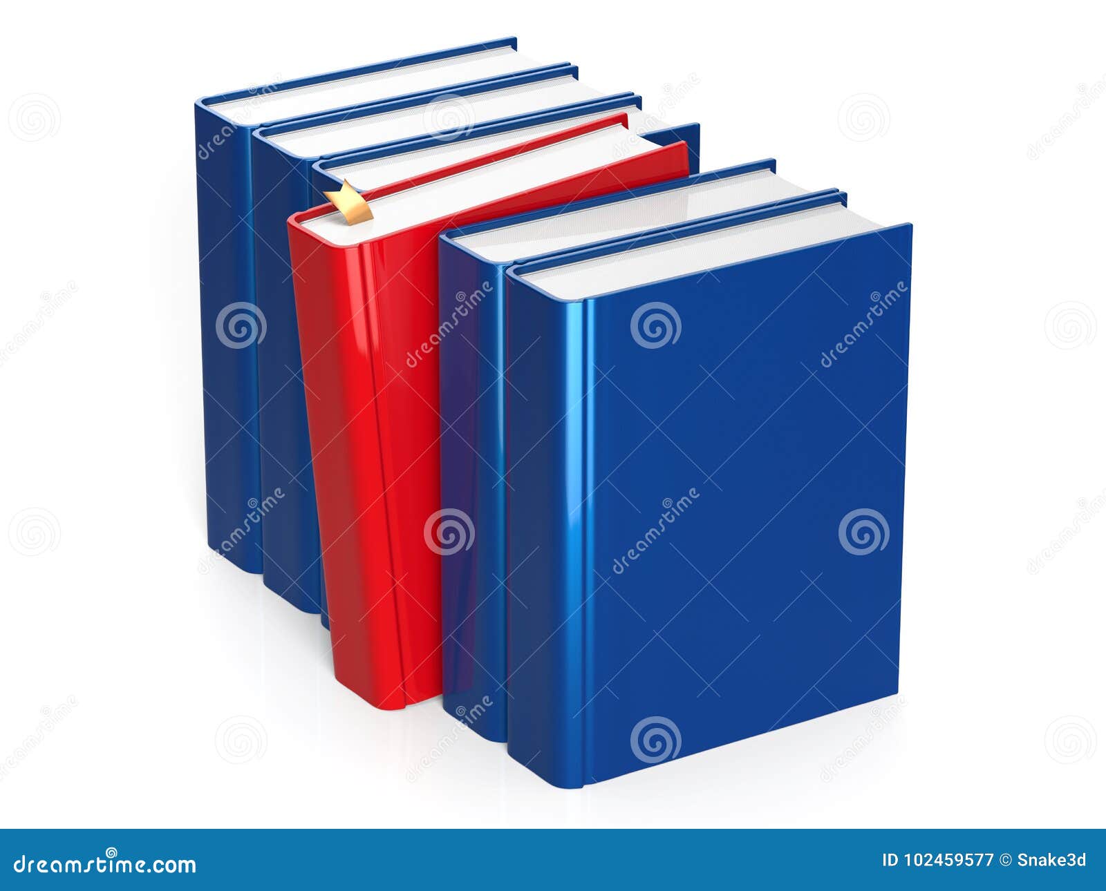 Blue Books Row with One Red Selected with Bookmark Stock Illustration ...