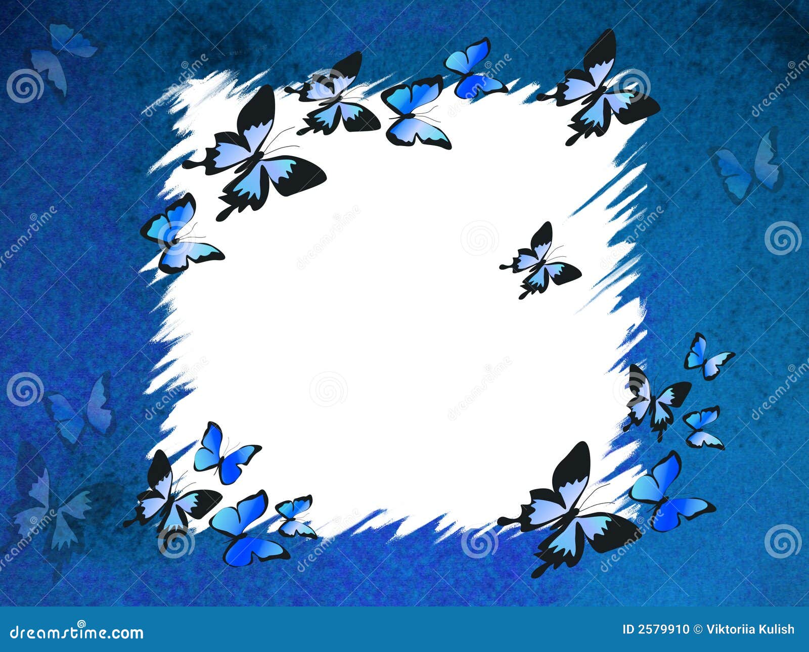 Blue Border With Butterflies Stock Illustration - Illustration of frame ...