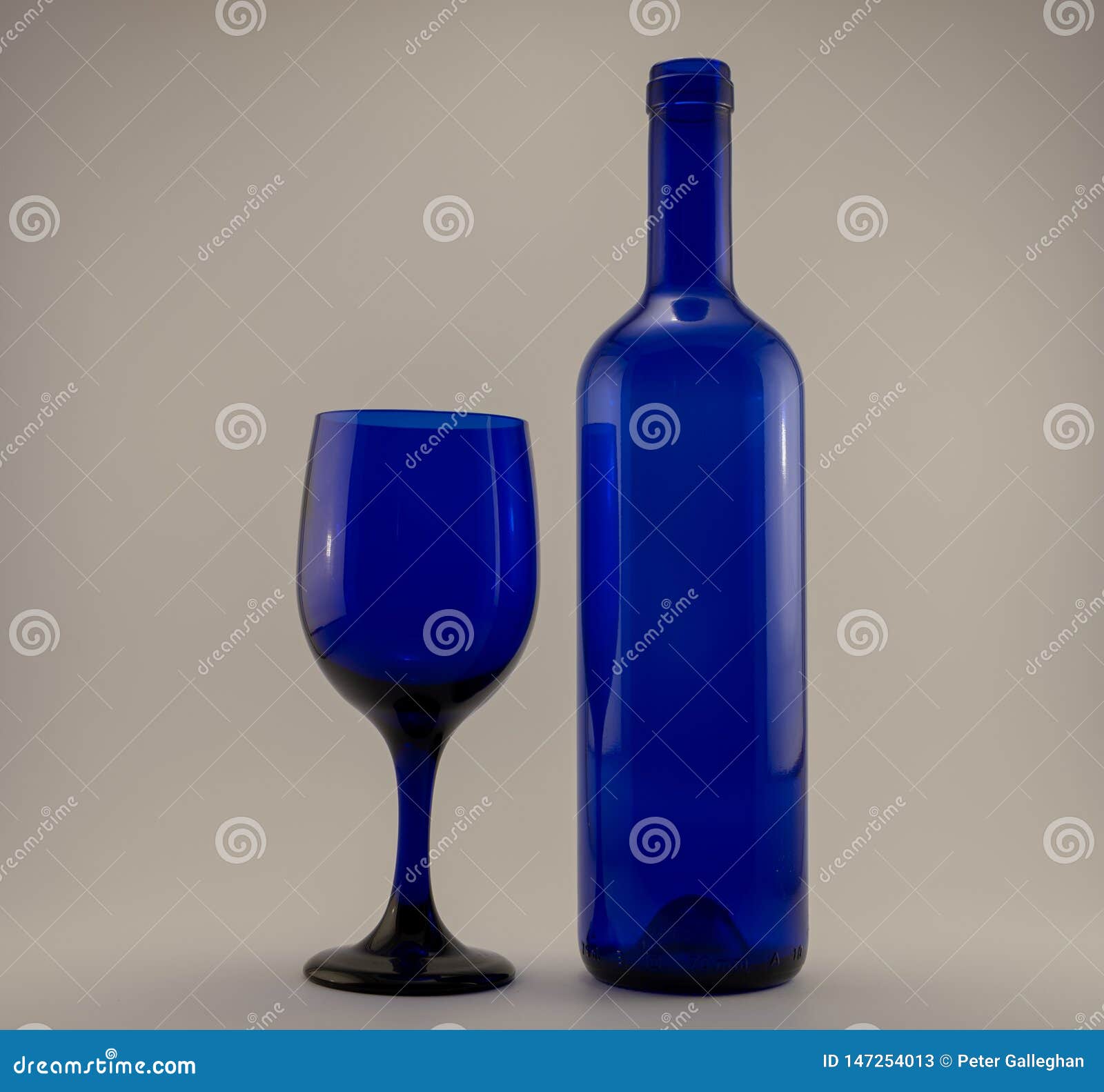 Blue Bottle and Single Wine Glass Stock Image Image of beverage