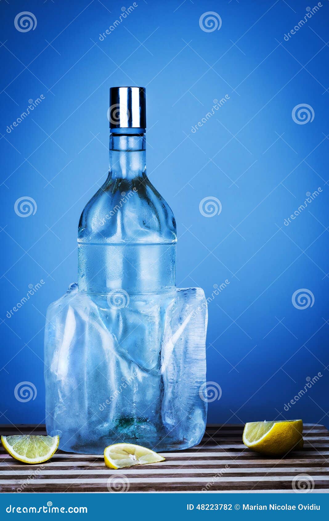 Blue bottle of vodka stock photo. Image of cold, hard 48223782