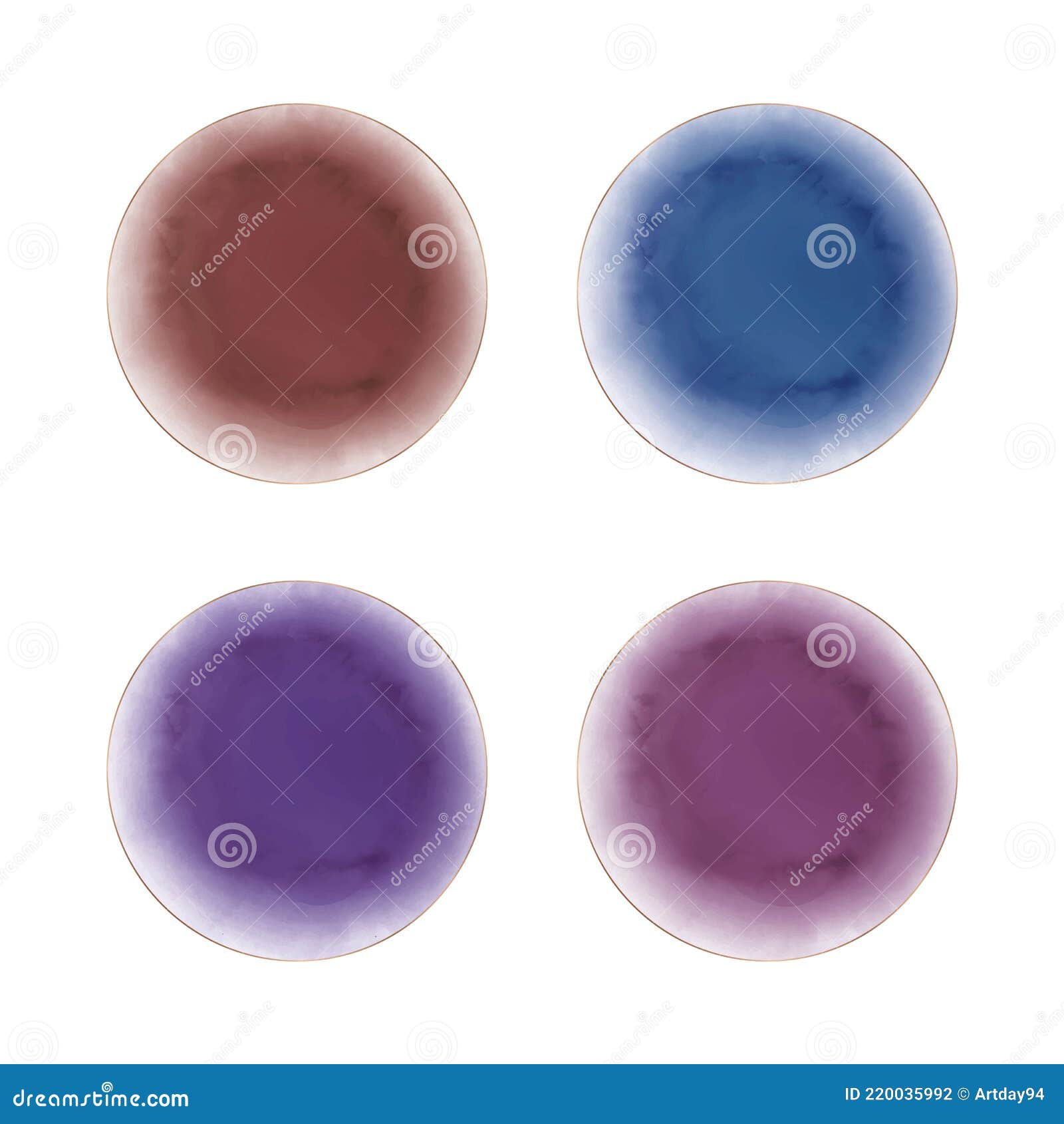 blue, burgundy, red and purple round watercolor frames