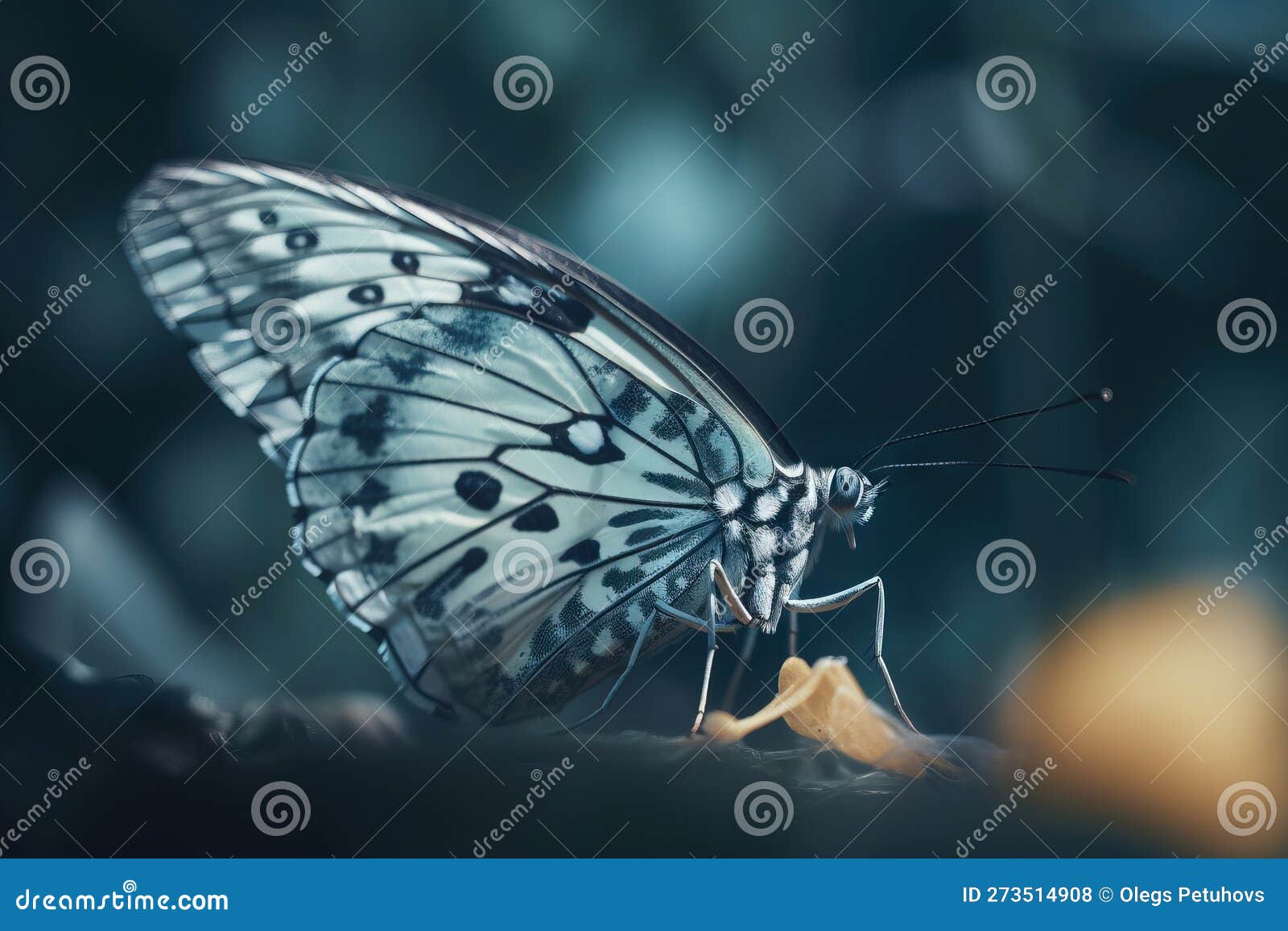 A Blue Butterfly with Black Spots on Its Wings and Wings Stock