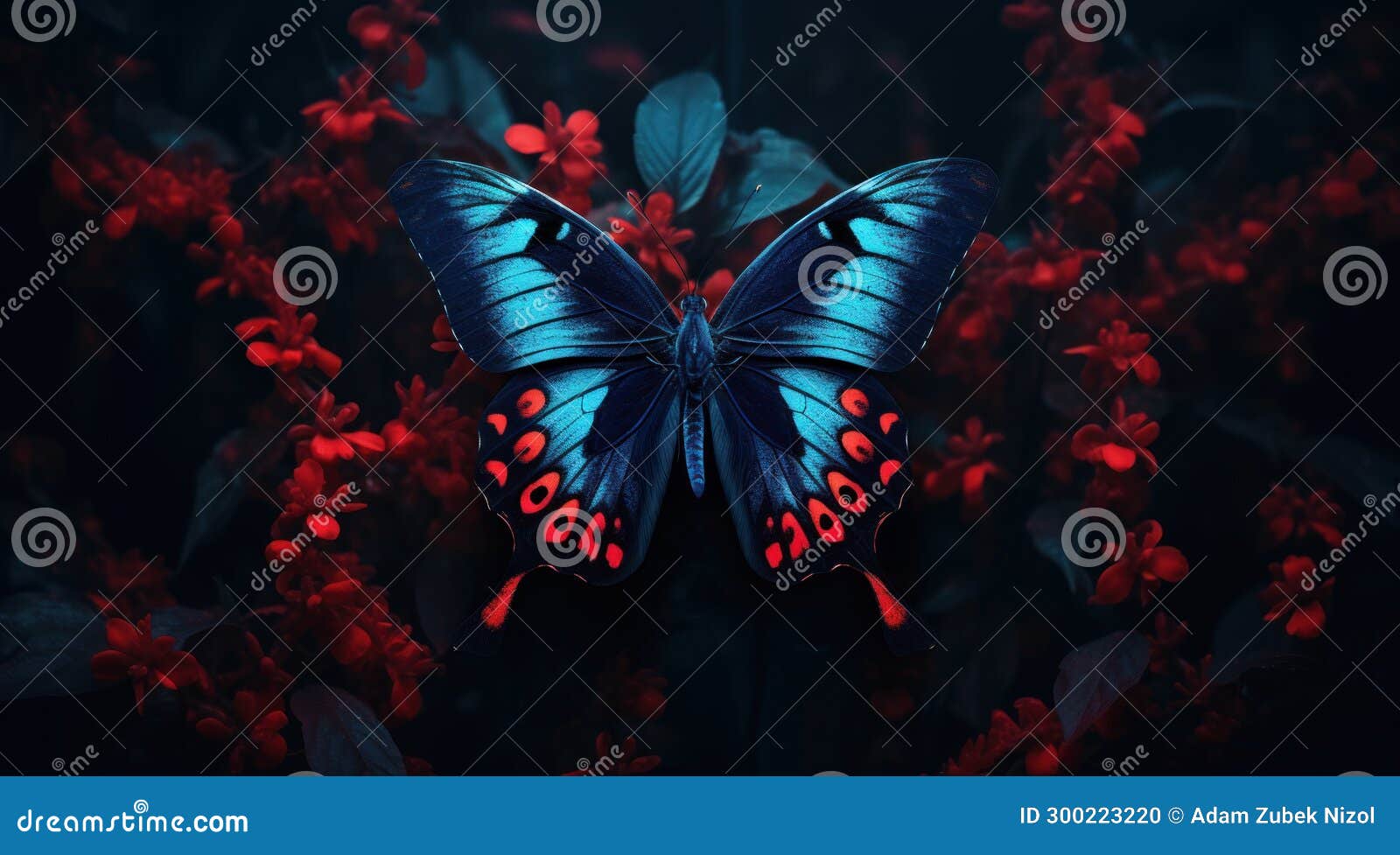 A Blue Butterfly with Red Spots on it Stock Illustration Illustration of wings, blue 300223220
