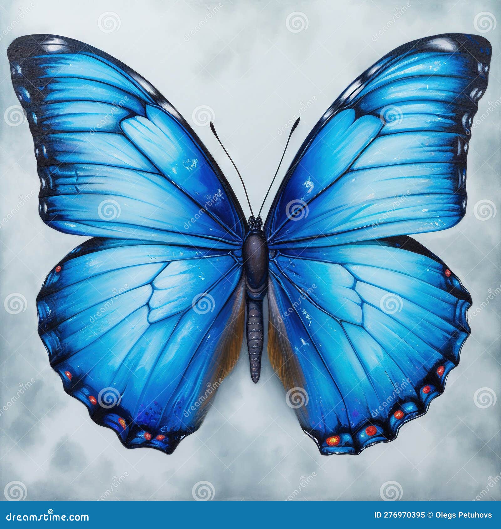 A Blue Butterfly with Red Spots on Its Wings and Wings Stock Illustration Illustration of