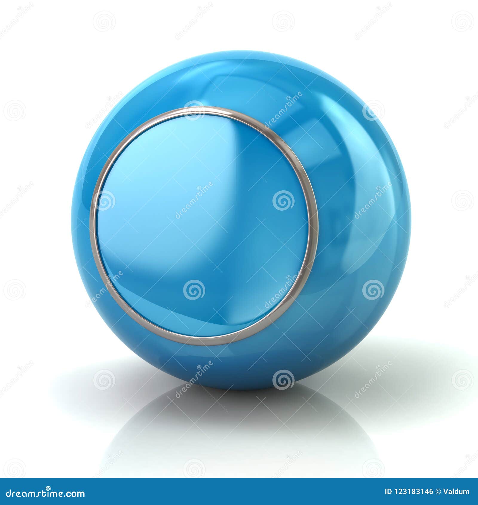 blue button with metal borde 3d 