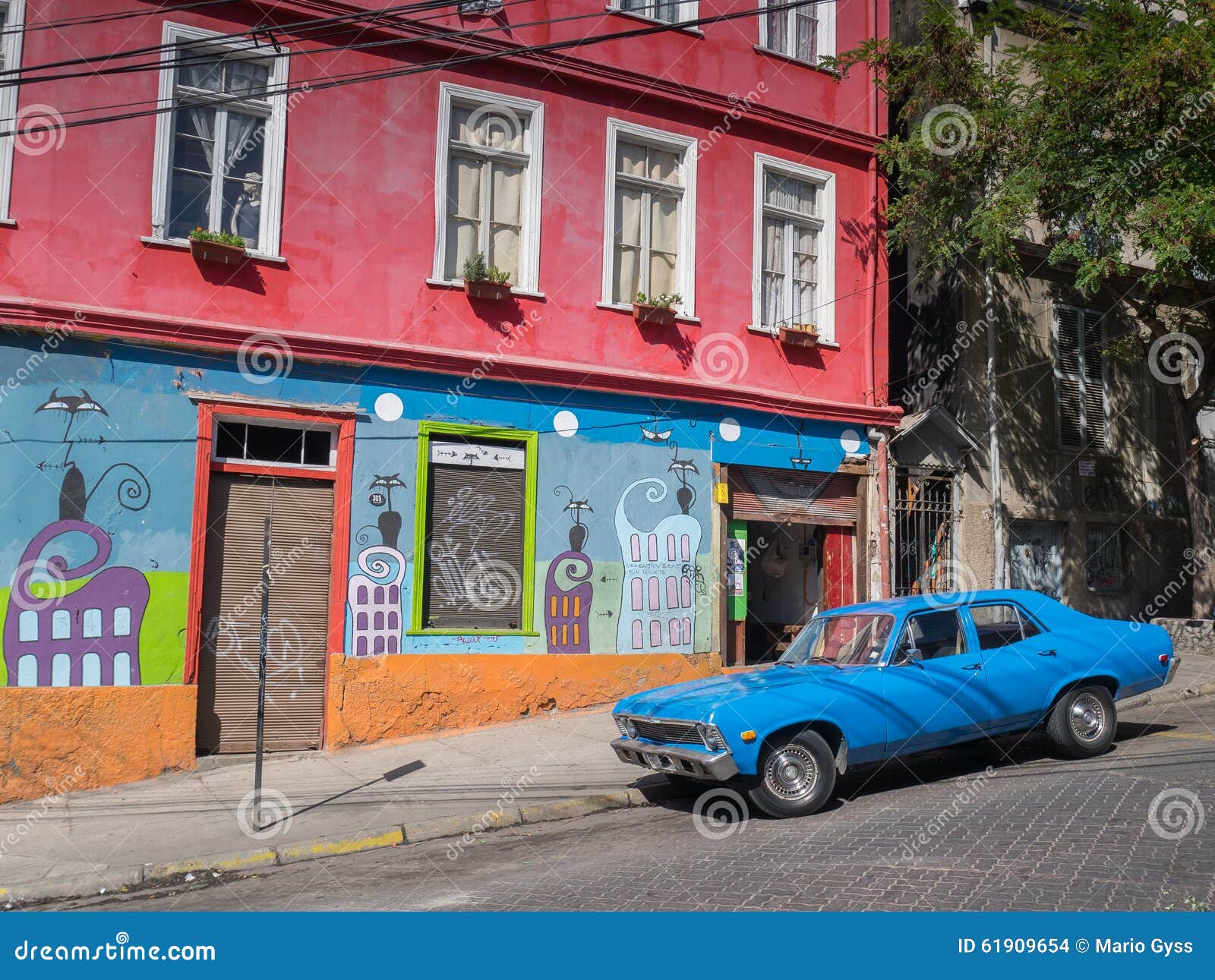 Blue Car in Valparaiso, Chile Editorial Stock Image Image of