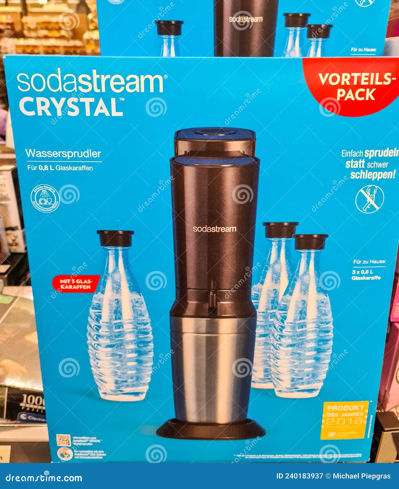 A Blue Carton of a Soda Stream Crystal Brand Seltzer Water Dispenser  Editorial Photography - Image of store, home: 240183937