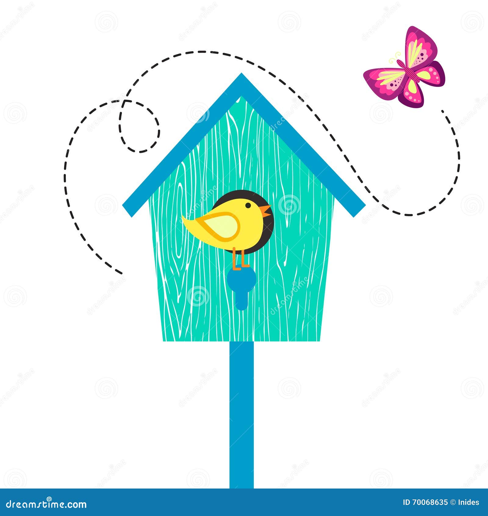 Download Blue Cartoon Bird House With Birdie On Perch And Butterfly ...