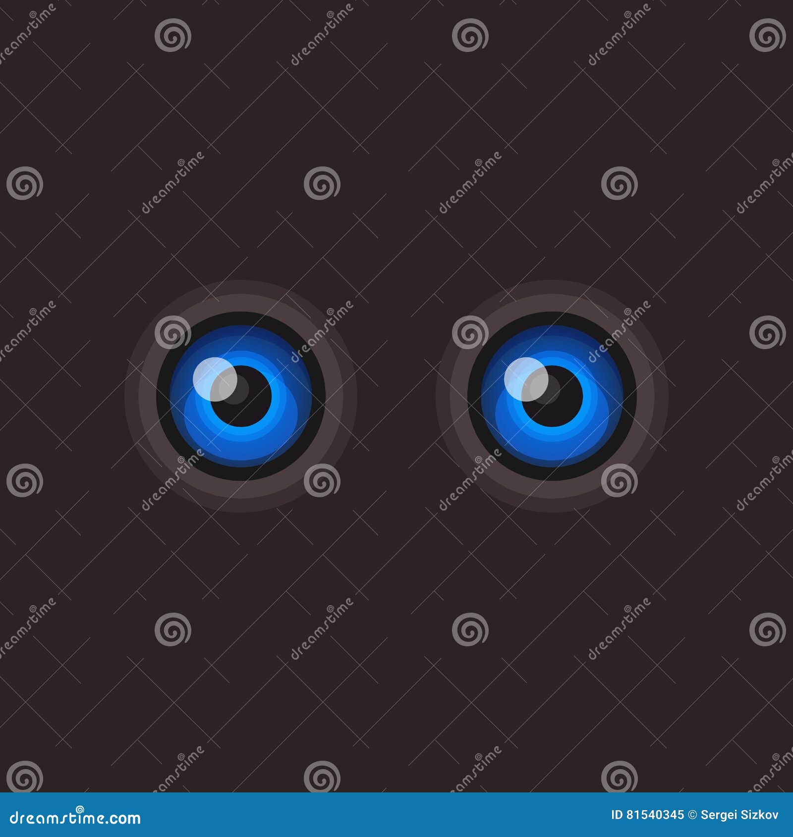 Blue Cartoon Eyes on Dark Background. Vector Stock Vector