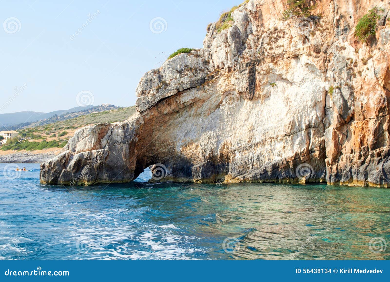blue caves at bright sunny day zakinthos greece