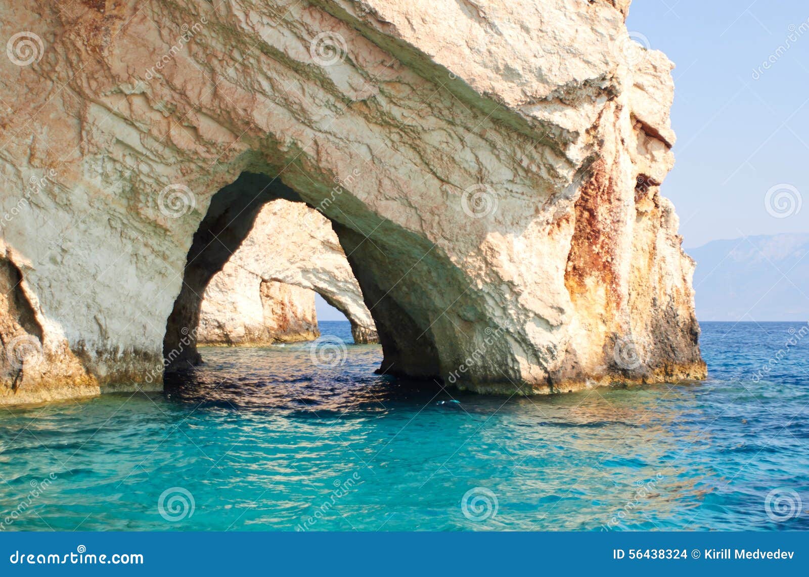 blue caves at bright sunny day zakinthos greece